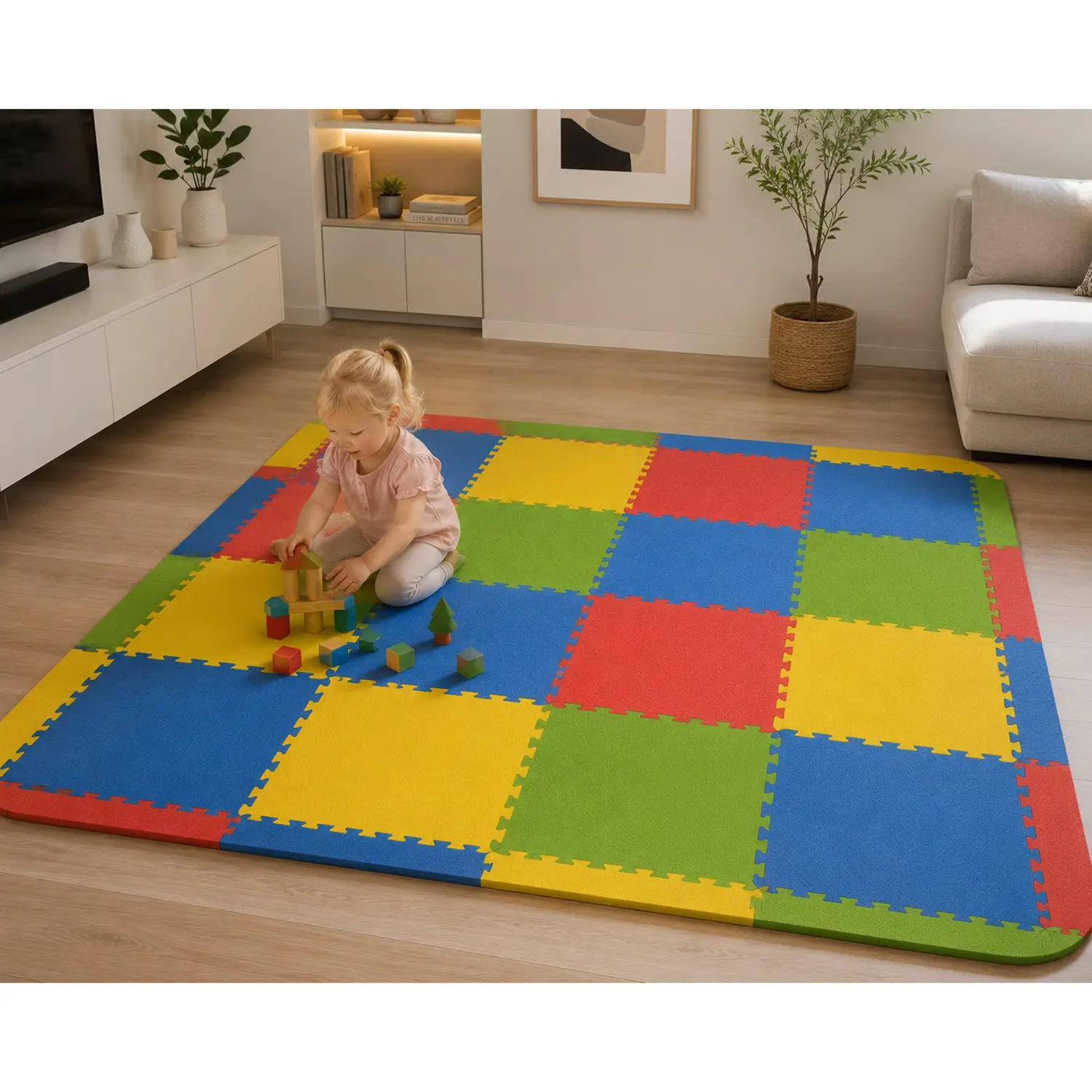 Tappetini Eva-Mat Color 60 Set Basic - 16 Piastrelle con Bordi e Angoli - Tappeti per il gioco