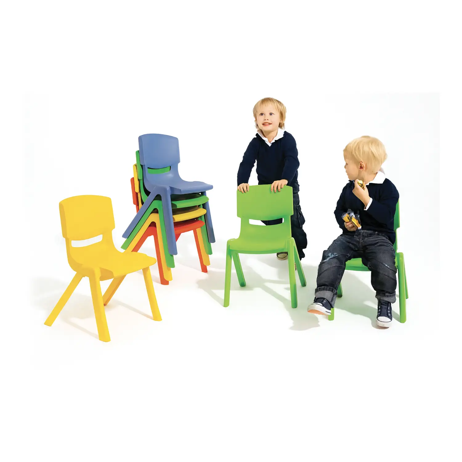 Set 4 Sedie per Bambini Ergo Child - Misura 2 - Colori Assortiti (Rosso, Giallo, Verde, Azzurro) - Sedie in plastica