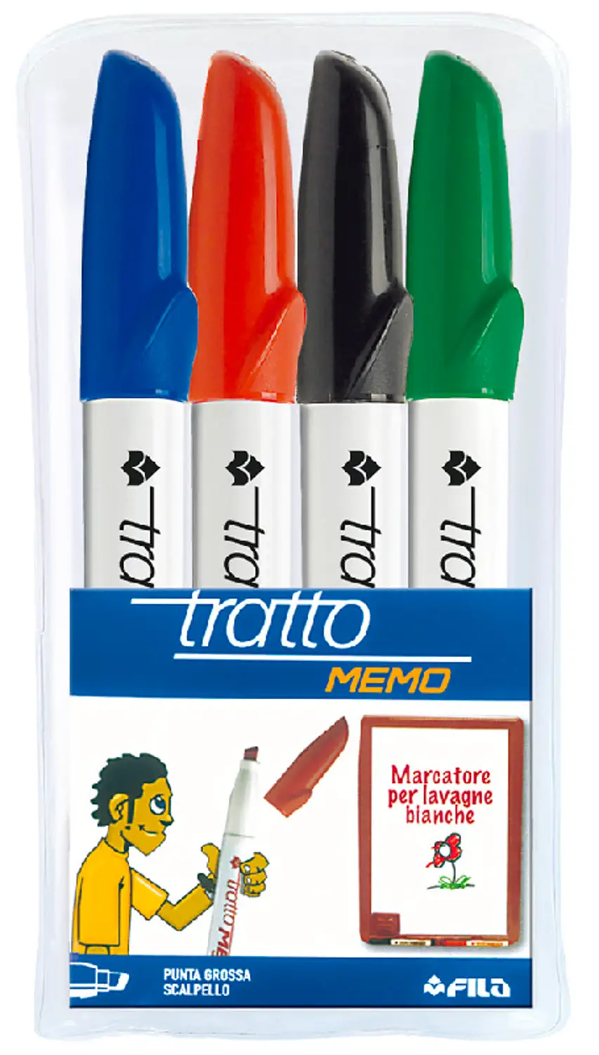Marker Tratto Memo Grande Cancellabile FILA – Astuccio 4 Colori - penne pennarelli ufficio