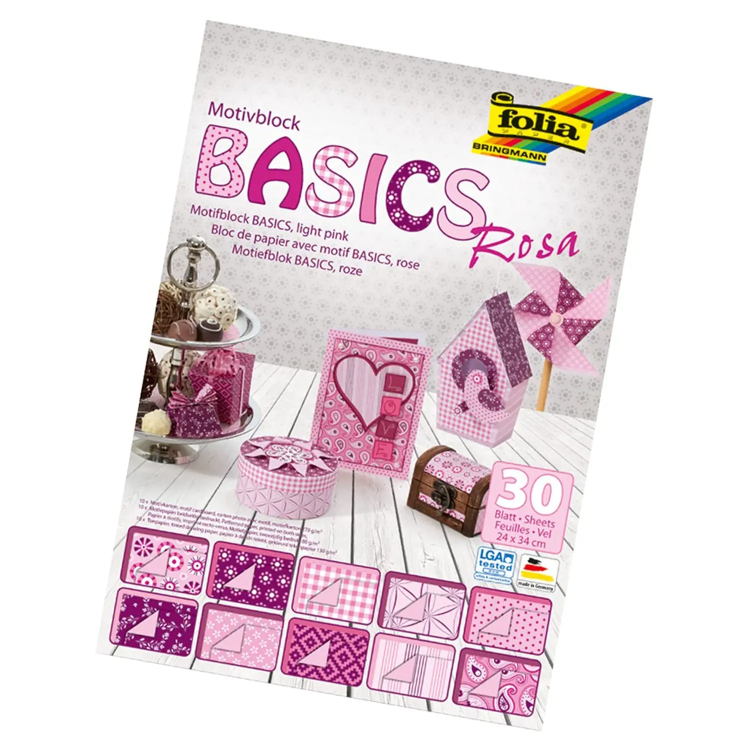Cartoncini Creativi Rosa 24x34 cm – 30 Fogli Assortiti per Lavoretti e Decorazioni - Carta e cartoncino