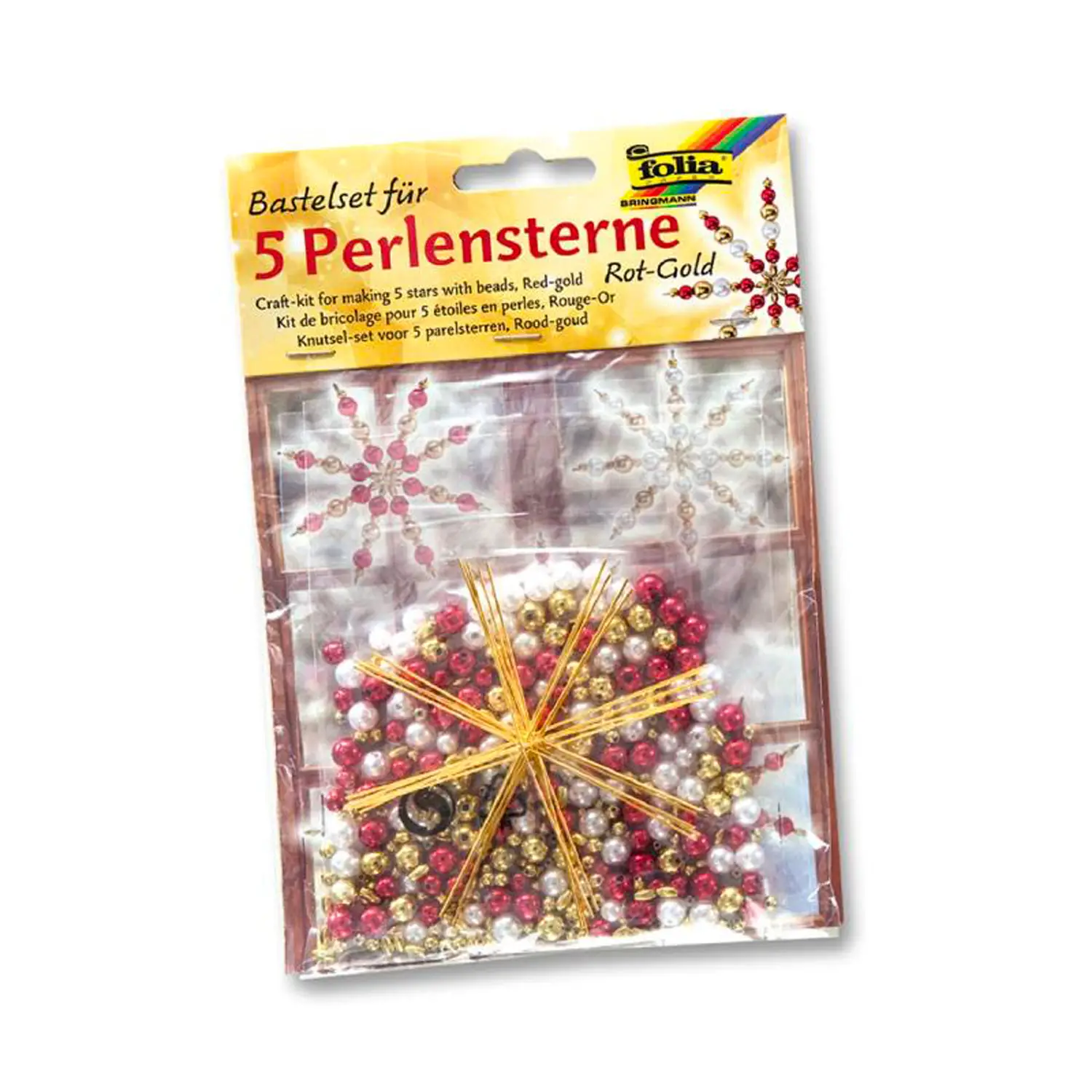 Kit 5 Stelle con Perline Rosso Bianco Oro - Applicazioni e decori