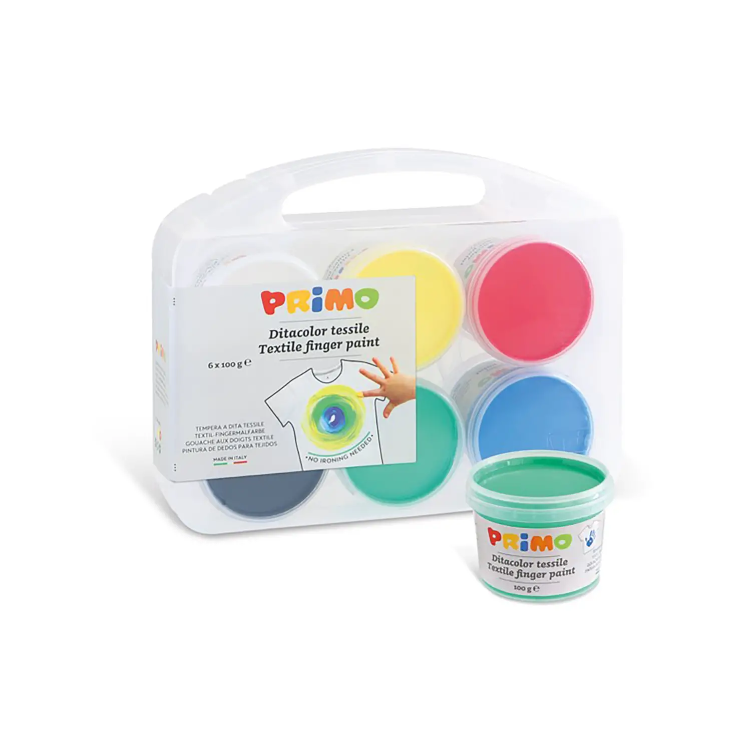 Tempera a Dita Primo per Tessuto – Set 6x100 gr - Colori per tessuto