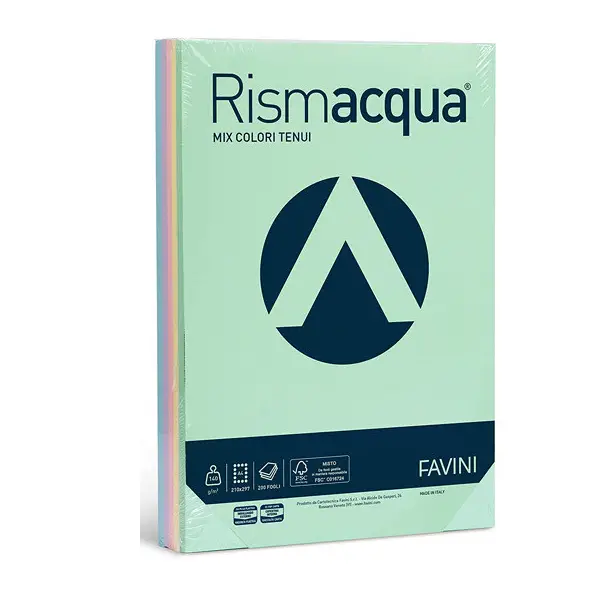 Carta Colorata Favini Rismacqua A3 140 g – 200 Fogli – 5 Colori Tenui - Carta e cartoncino