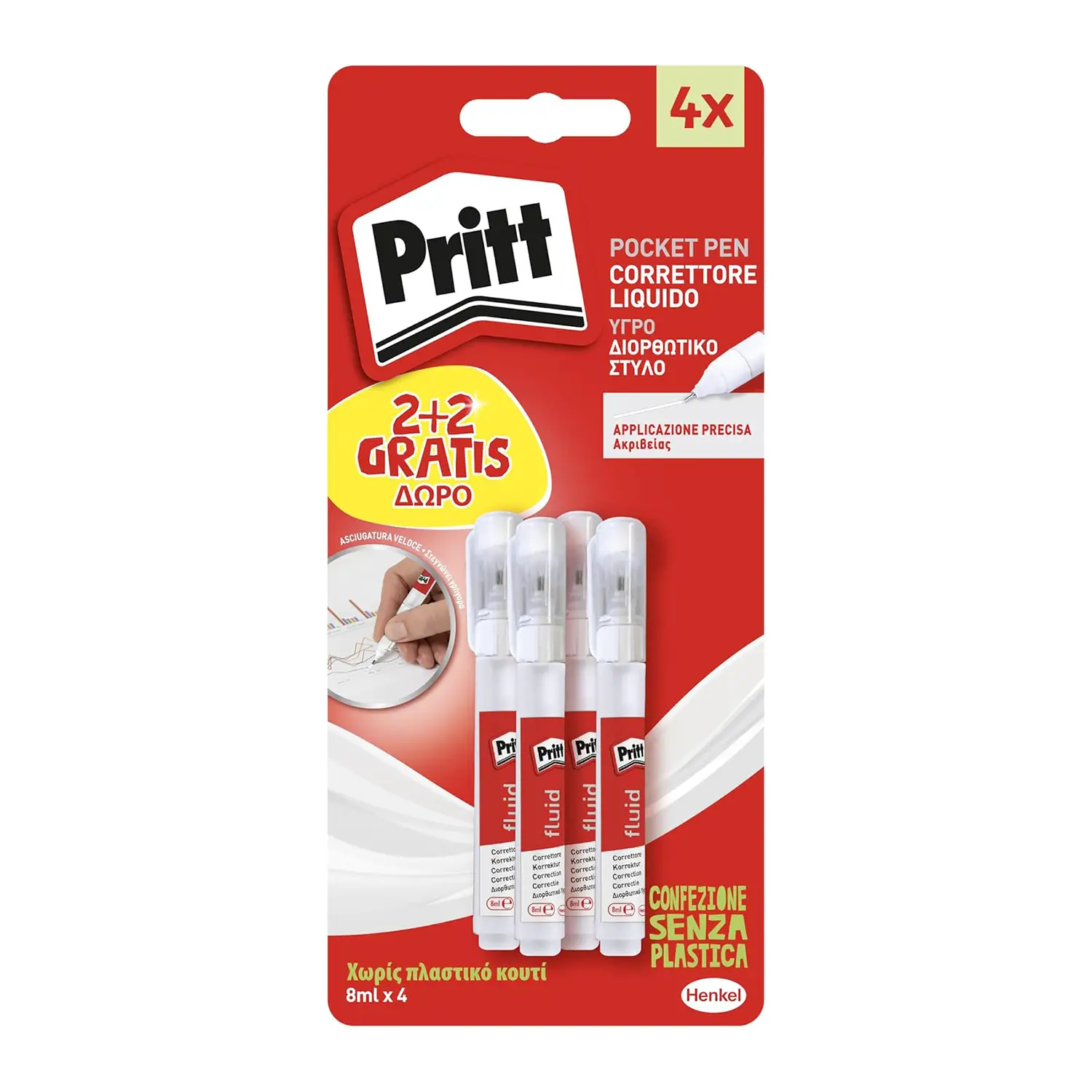Correttore Pritt Pocket Pen Con Micropunta Metallica 8 Ml. Blister 2+2 Omaggio - Cancelleria varia