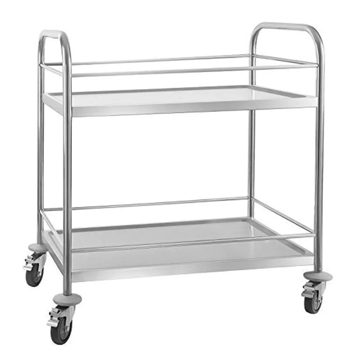 Carrello di Servizio Inox con 2 Mensole – Portavivande Professionale con Ruote - Cucine