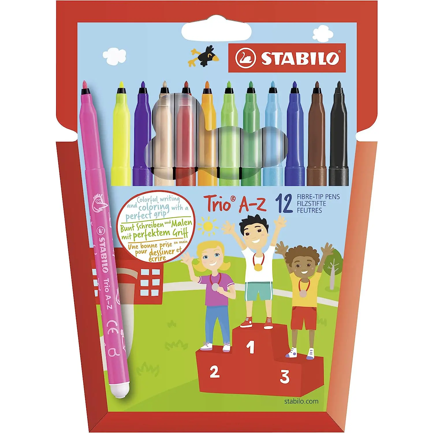 Pennarelli Stabilo Trio A-Z - Punta Fine 0,7 mm - Set 12 Colori Lavabili - Pennarelli