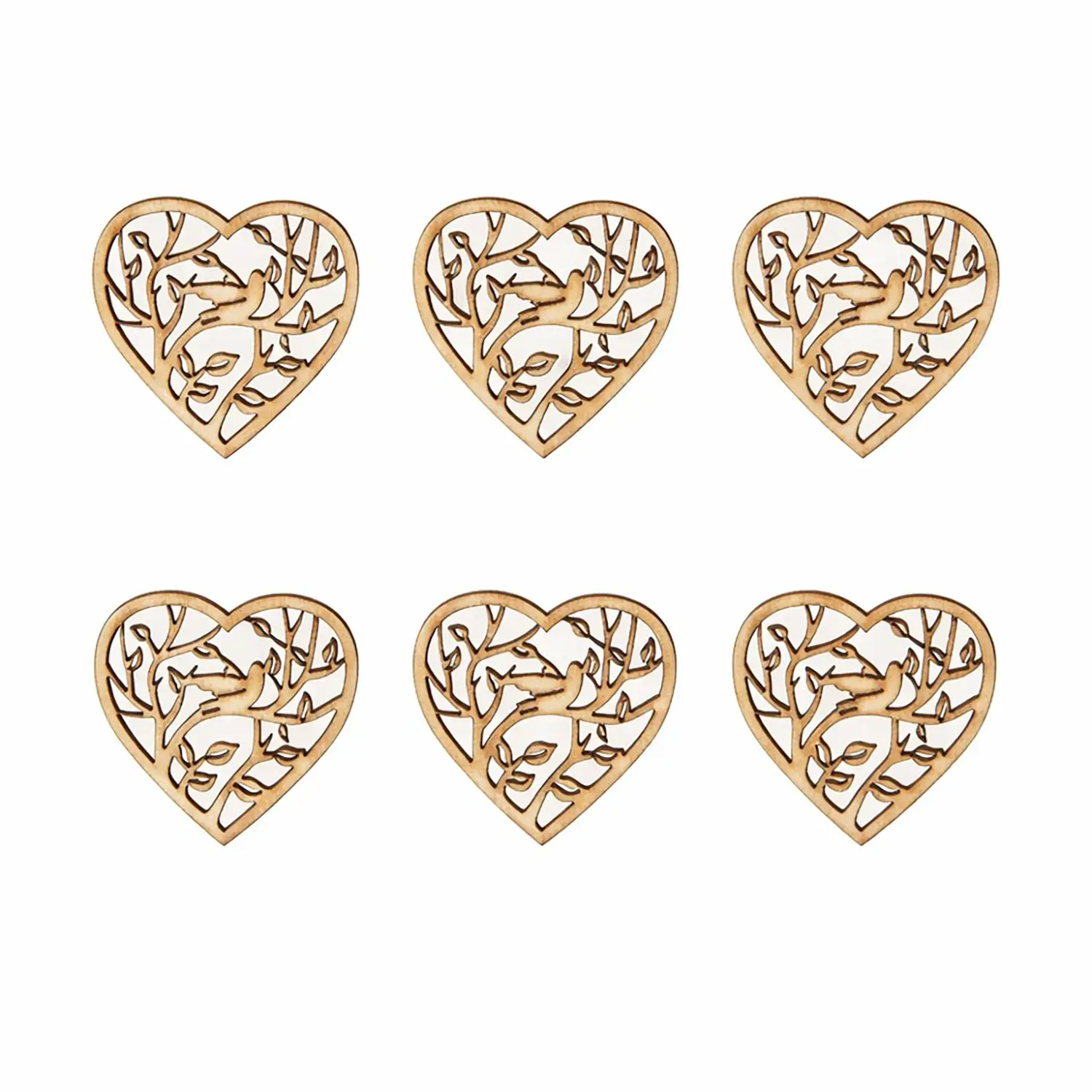 Cuori in Legno Naturale Intagliato – 3 cm – Set da 6 Pezzi - Soggetti in legno