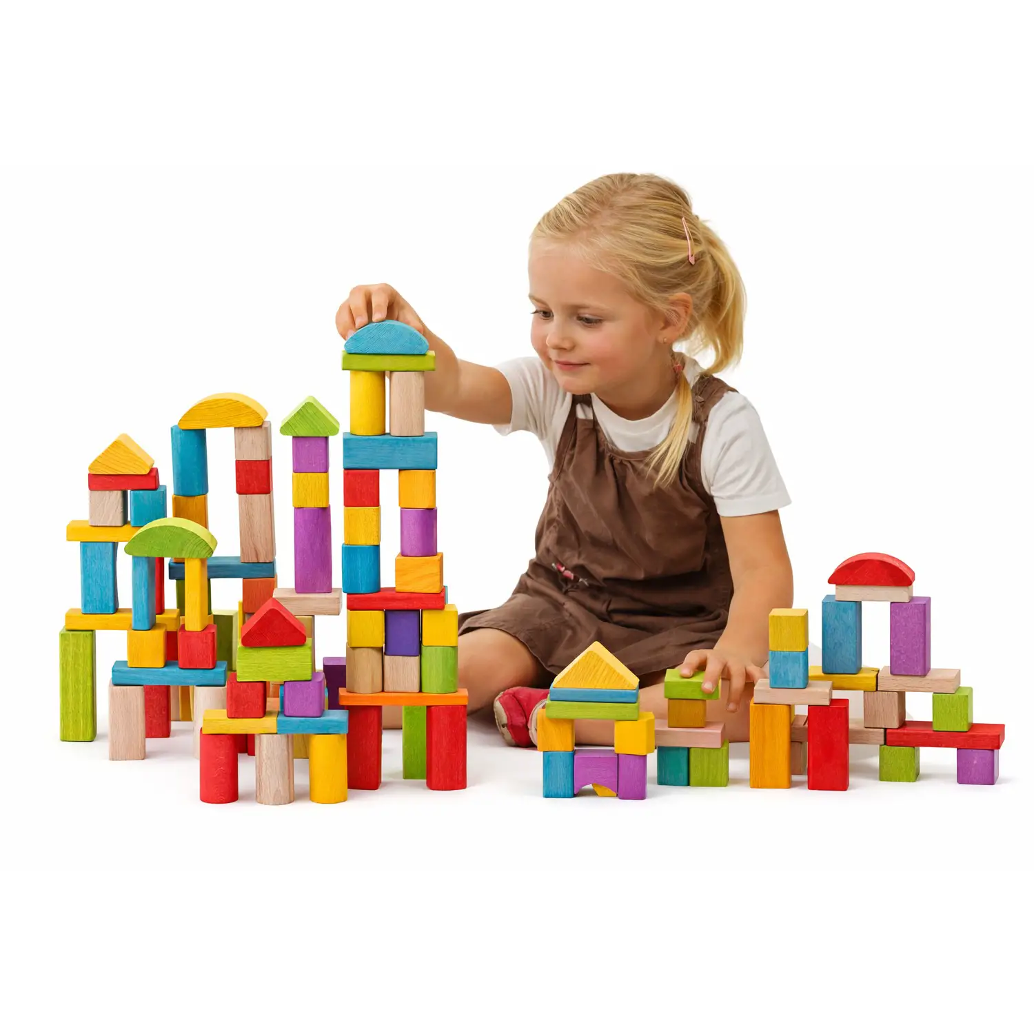 Blocchi in Legno Arcobaleno – Set Creativo da 100 Elementi - Costruzioni in legno
