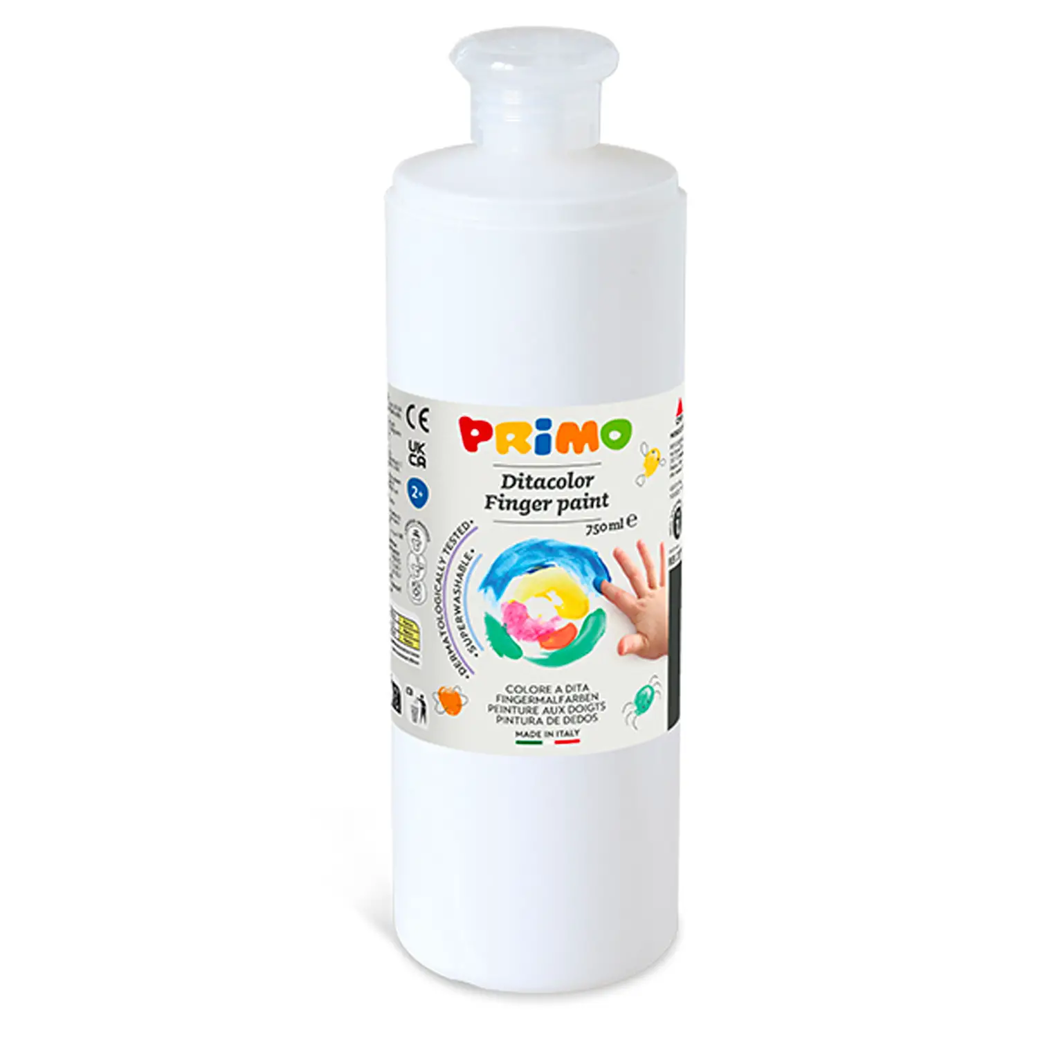 Colori a Dita Primo Bianco 750 ml – Tempera a Dita per Bambini - Tempere