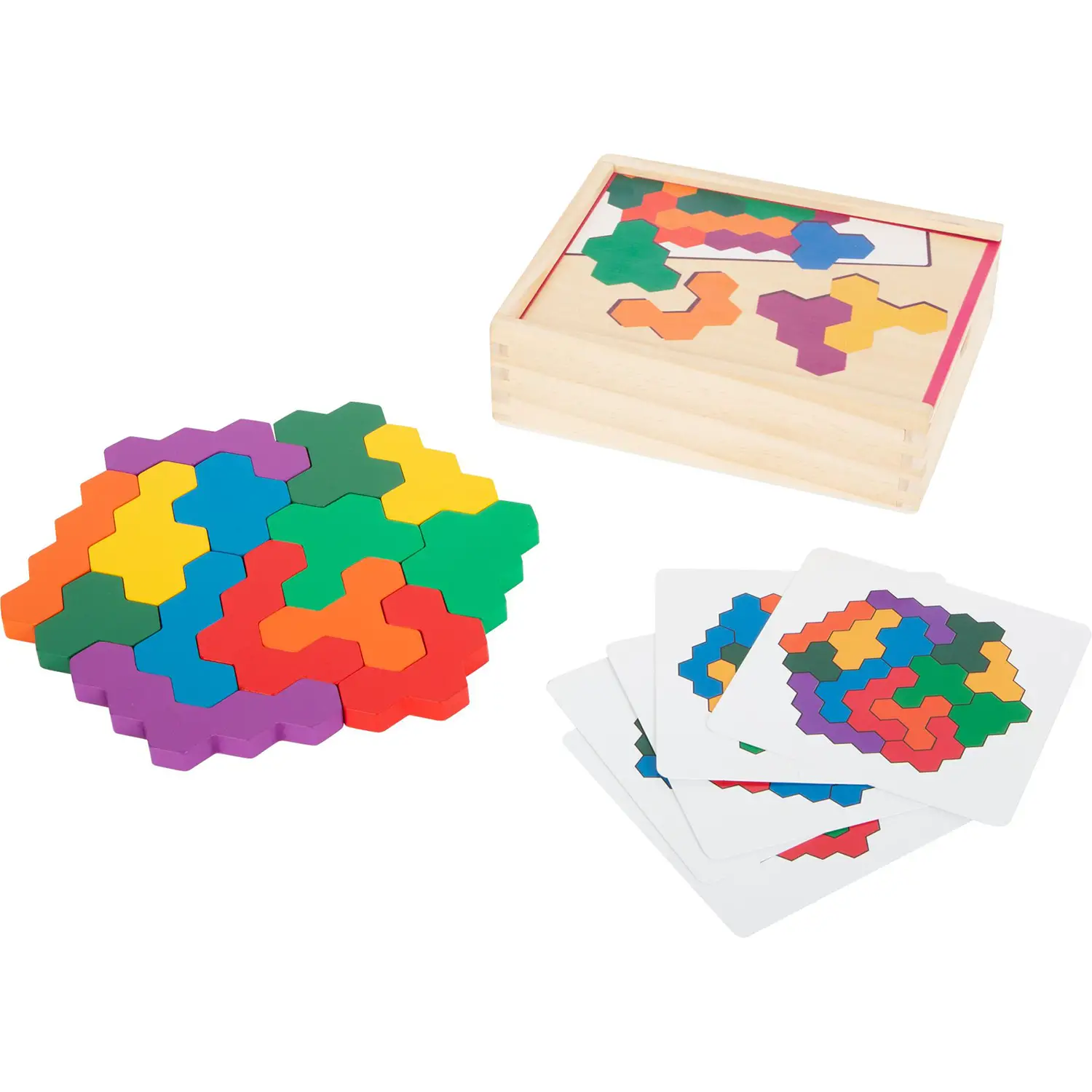 Crea Mosaici con gli Esagoni – Rompicapo in Legno per la Logica Visiva - Grandezze, forme e colori