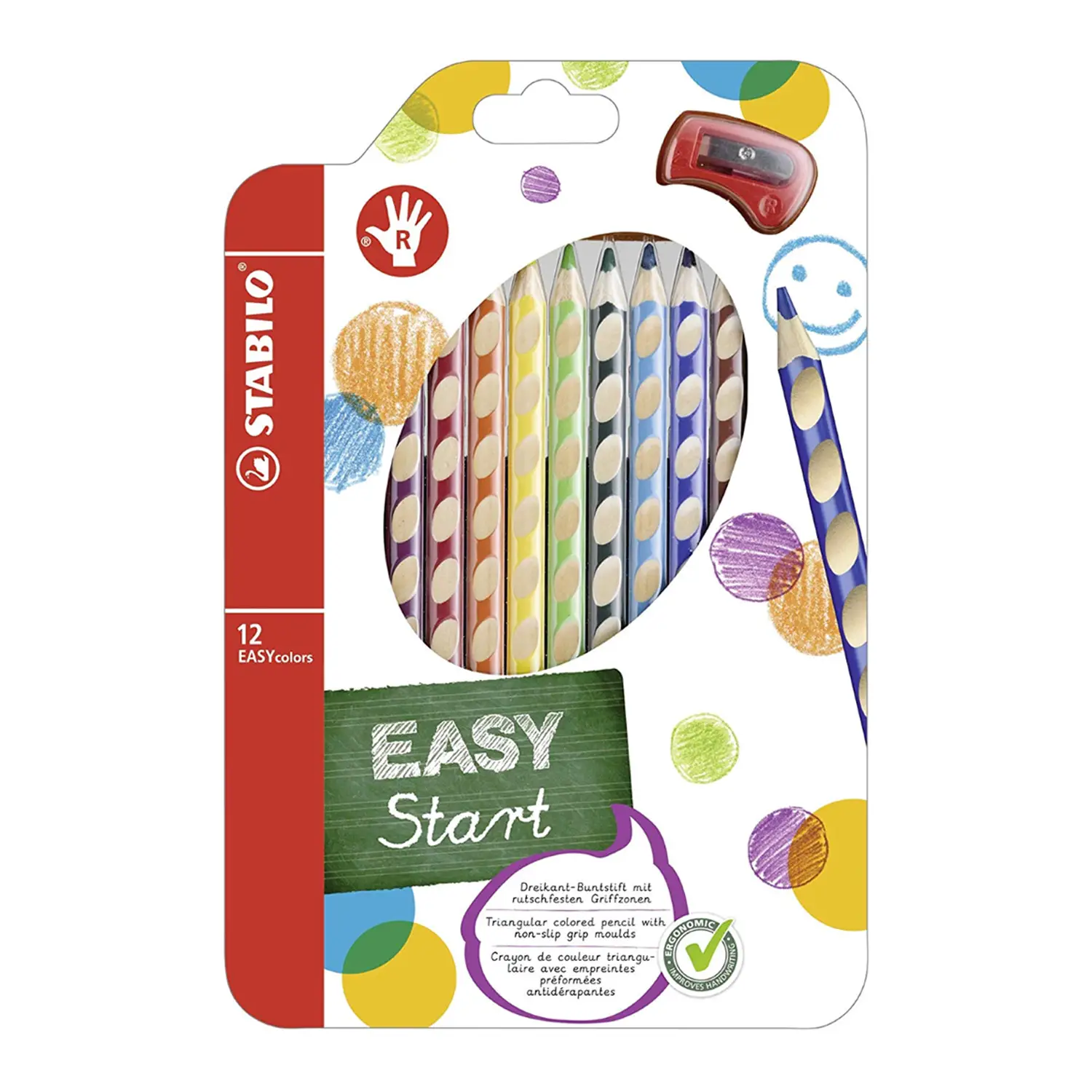 Pastelloni Easycolor per Destrimani – 12 Colori + Temperino - Pastelli