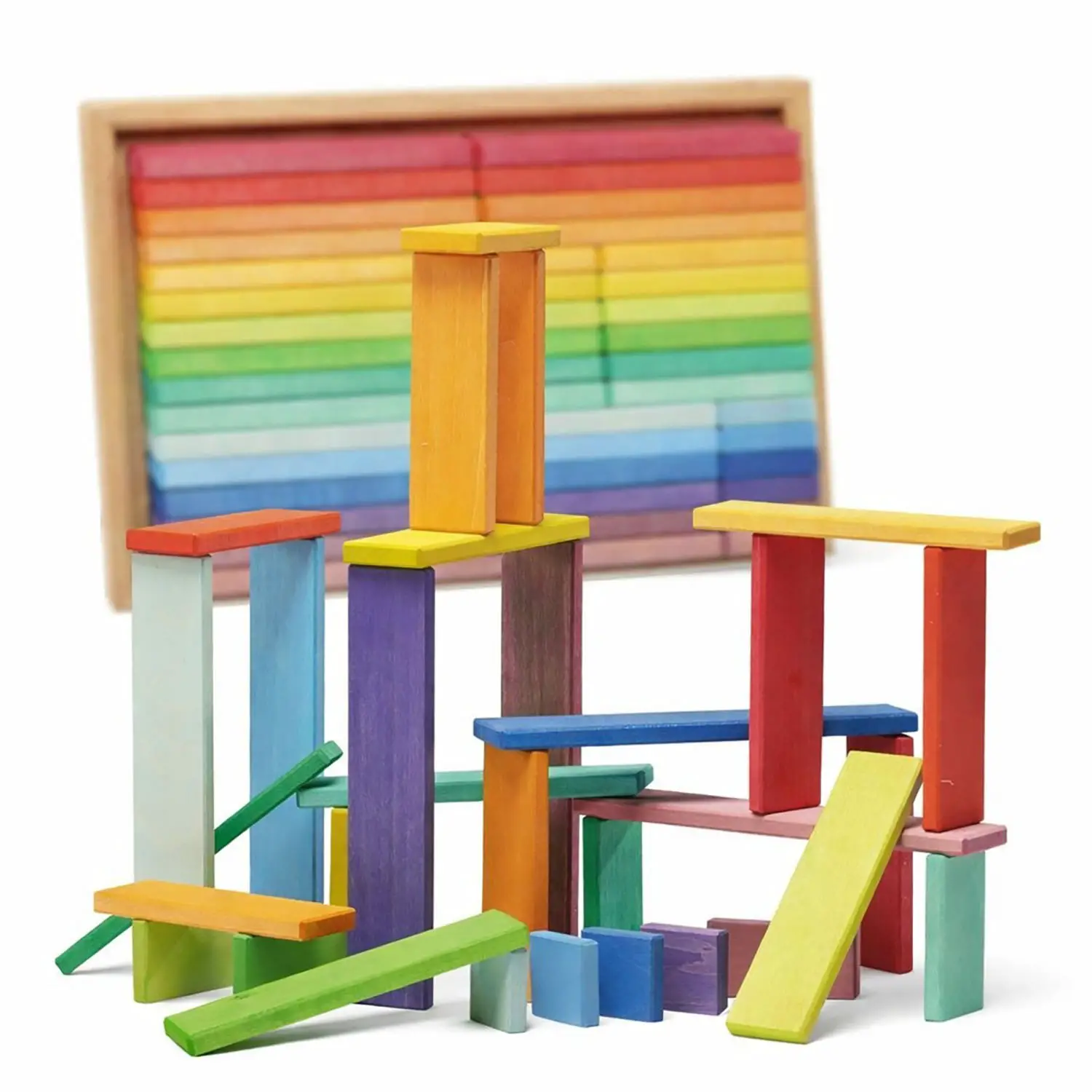Placchette Arcobaleno – Set Creativo in Legno da 32 Pezzi - Costruzioni in legno