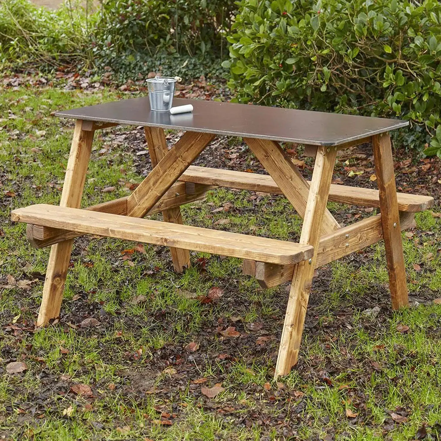 Tavolo con Piano Scrivibile con Gessetti e Panche Integrate, Legno da Esterno - Palestrine