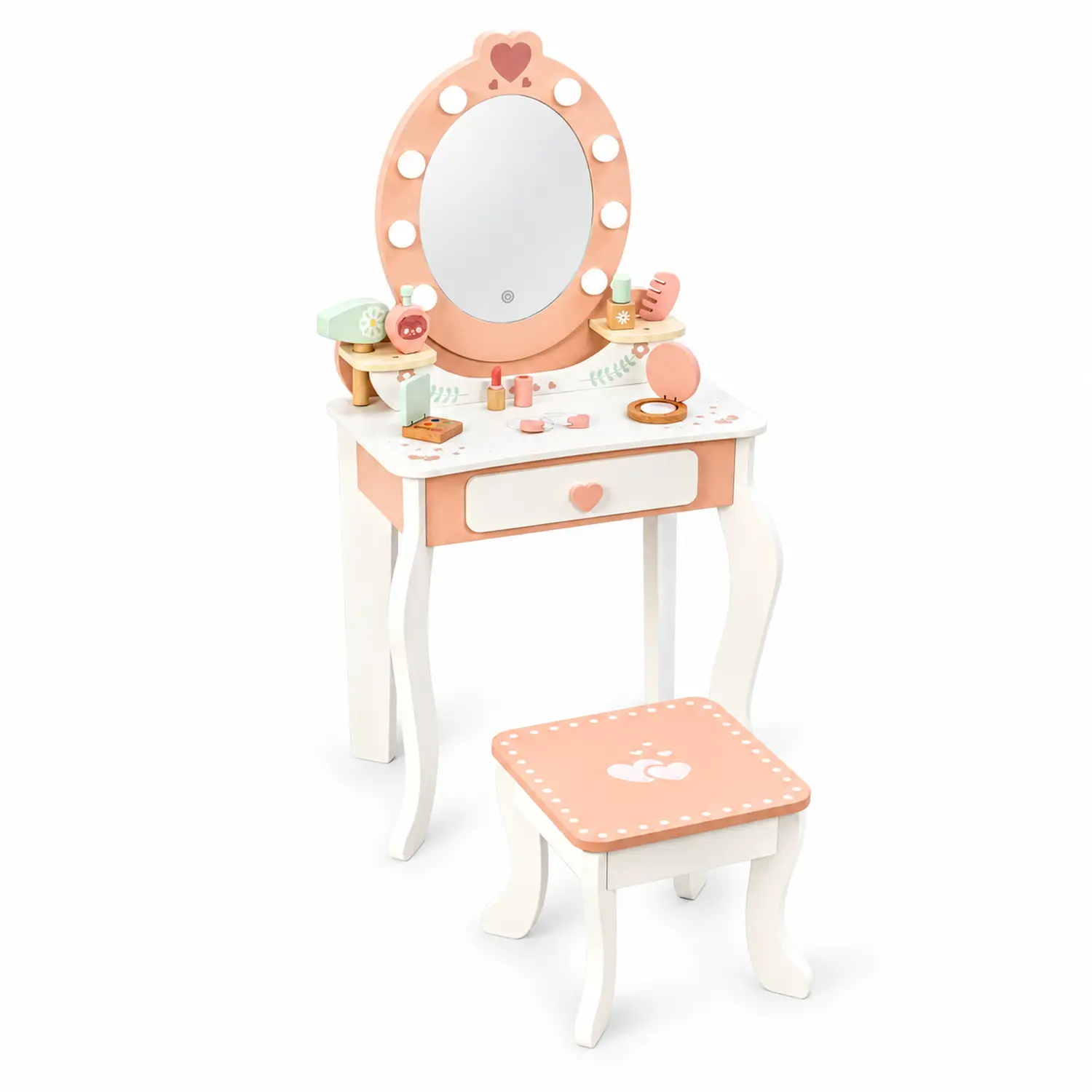Toeletta in Legno con Sgabello, Vanity Set con Accessori - Cucine e gioco simbolico