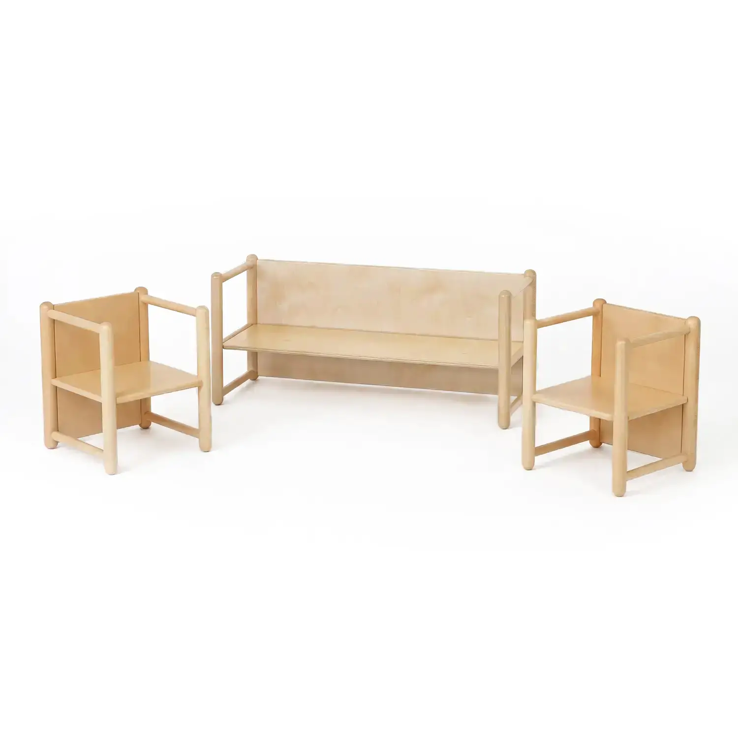 Salottino Pluriuso per Bambini Nido e Scuola dell’Infanzia – Set 3 Pezzi in Legno di Faggio - Sedie in legno