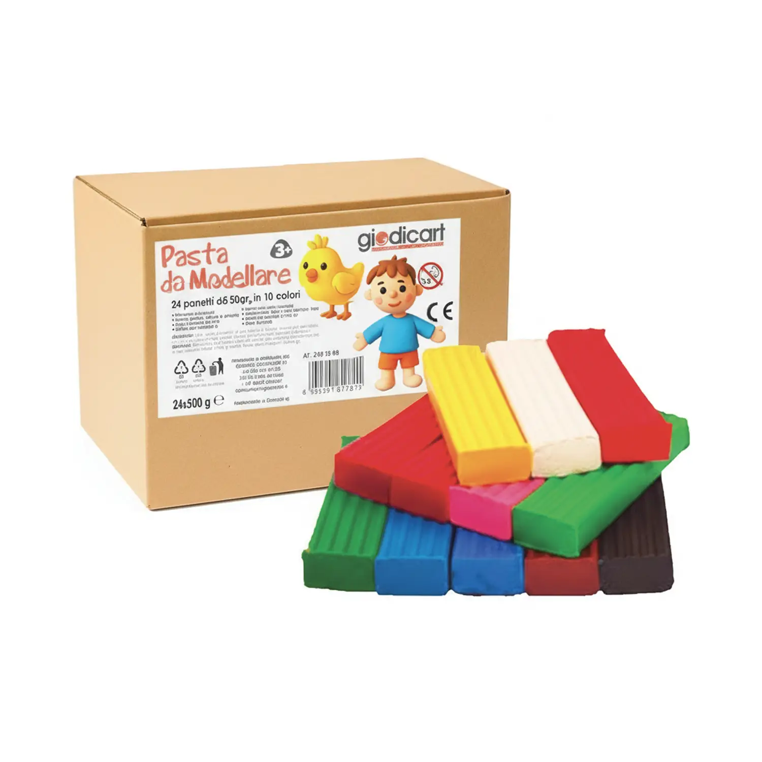 Plastilina Giodicart Pasta da Modellare Colorata – Schoolpack 24 Panetti da 500 g (12 kg) - Paste per modellare