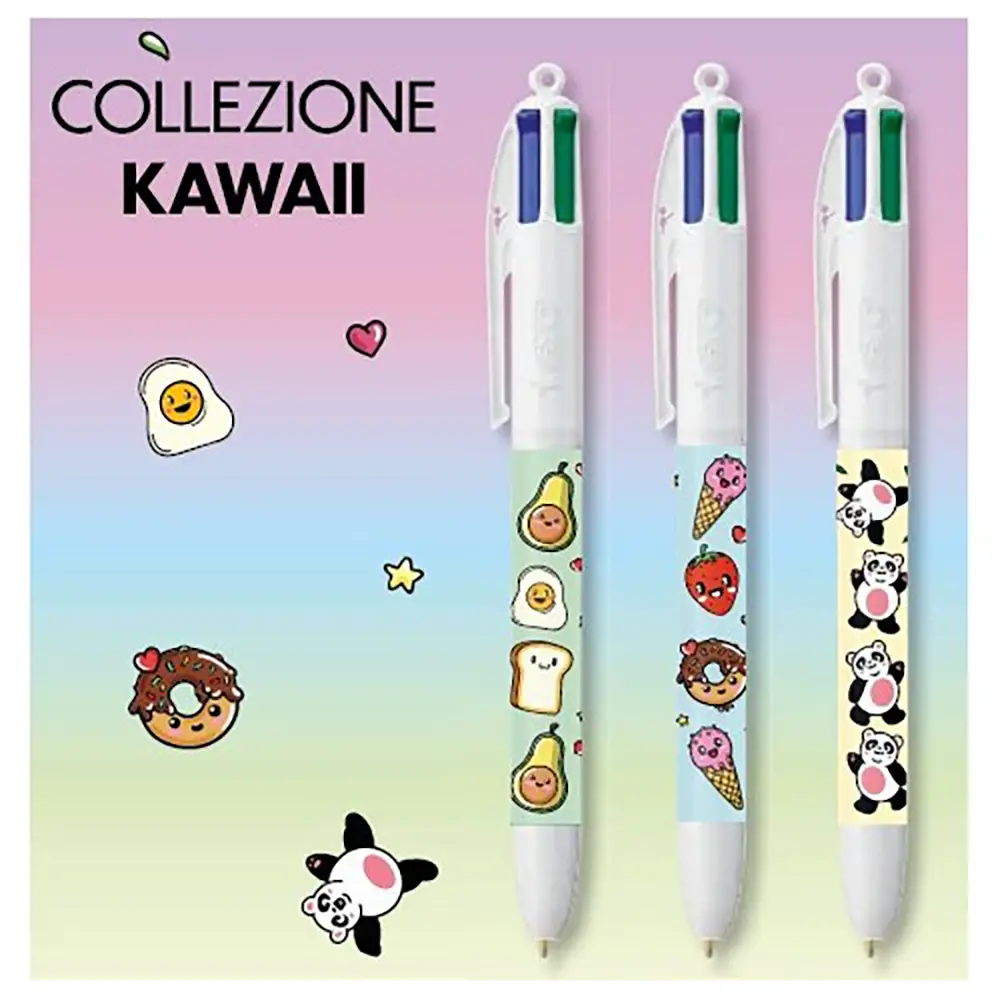 Penna BIC 4 Colori Kawaii Food Multicolore a Tema Cibo - penne pennarelli ufficio