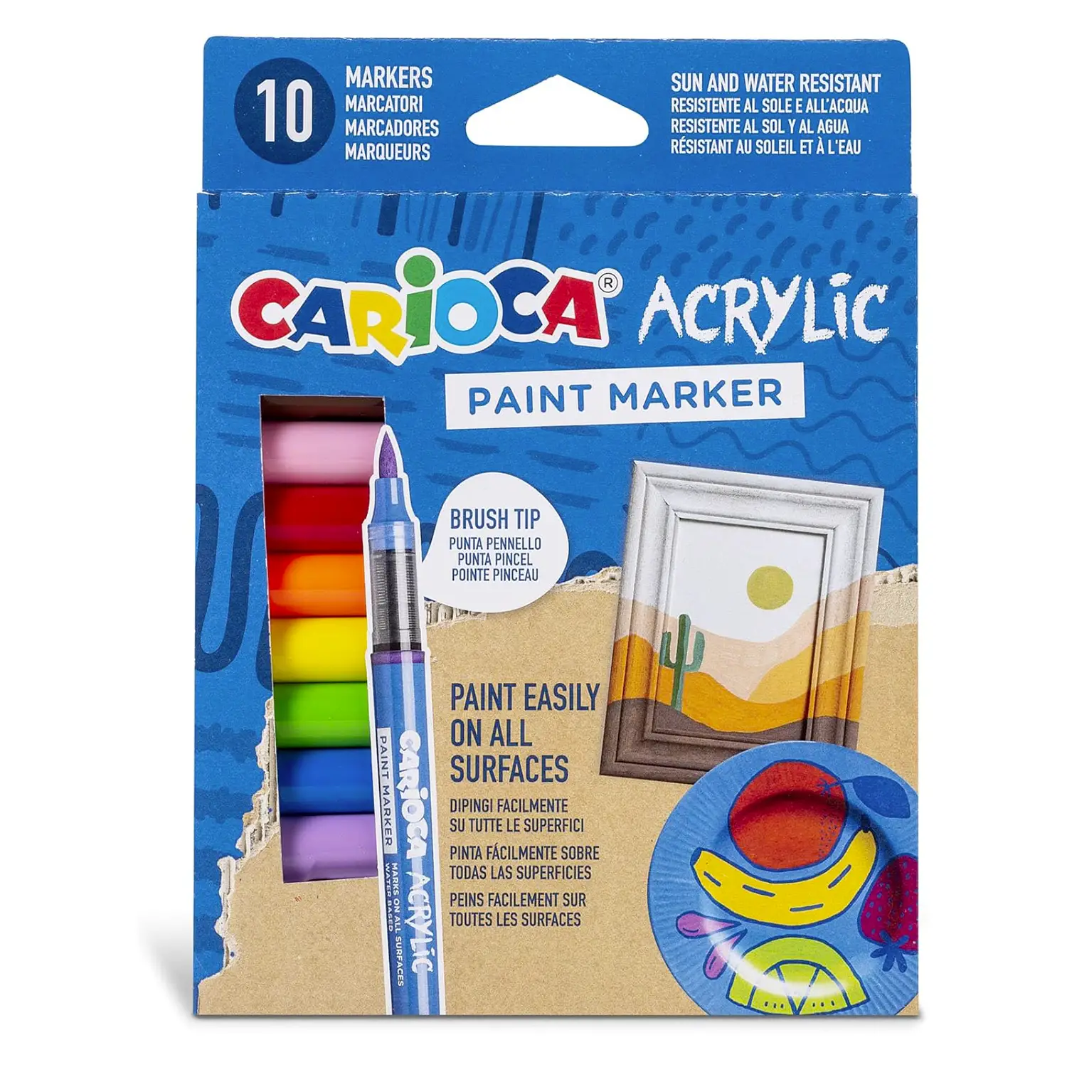 Carioca Paint Marker Acrilici - Pennarelli Punta A Pennello 10 Colori - Pennelli e accessori
