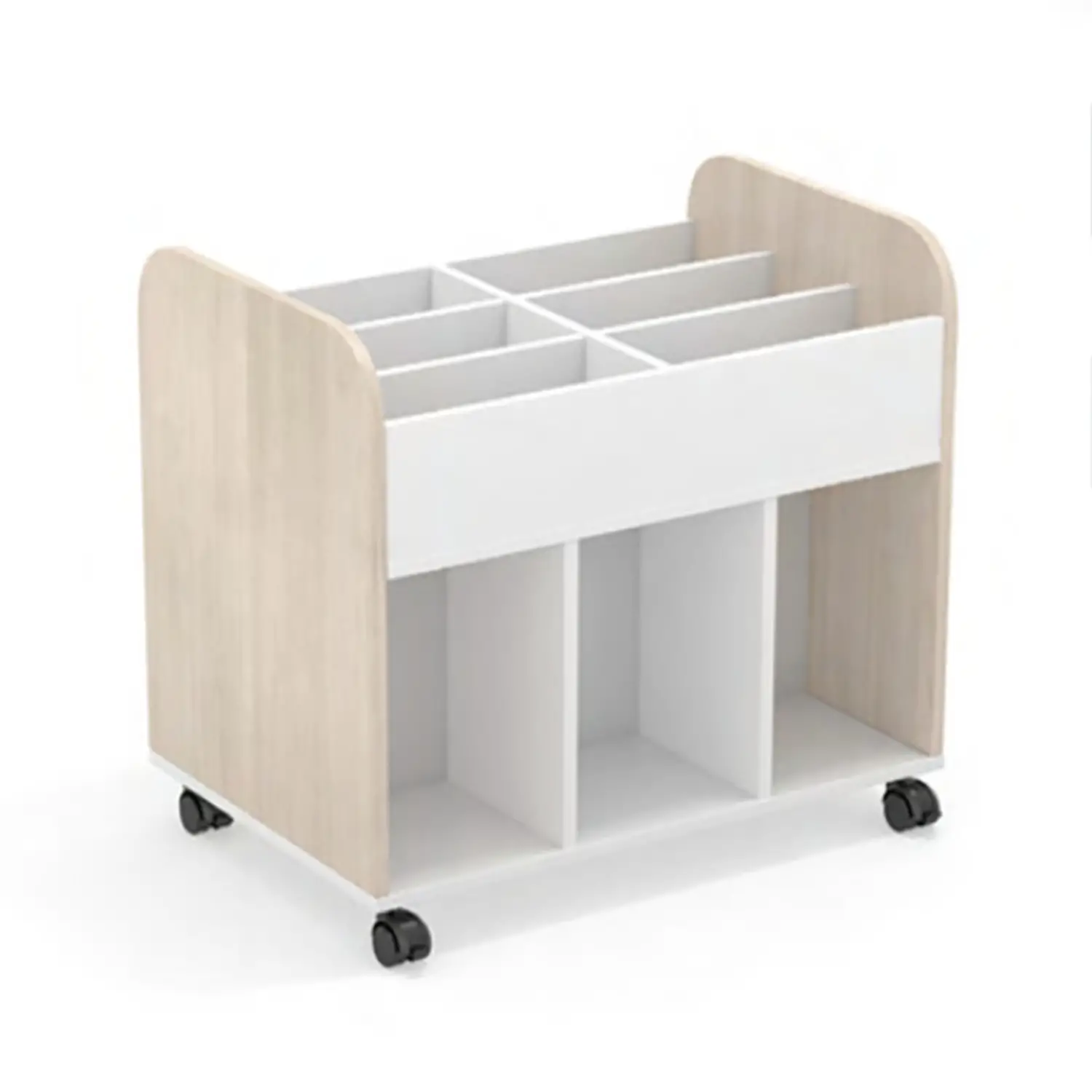 Carrello Portalibri Victory Bianco e Bianco/Naturale – Carrello Portatile per Libri - Arredo scuola dell'obbligo