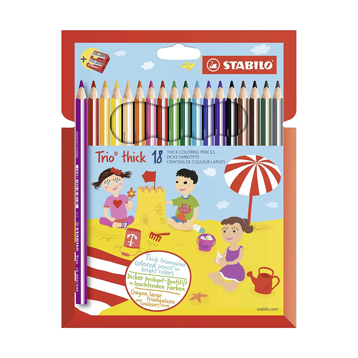 Pastelloni Trio Maxi Stabilo – Confezione da 18 Pezzi con Temperino - Pastelli