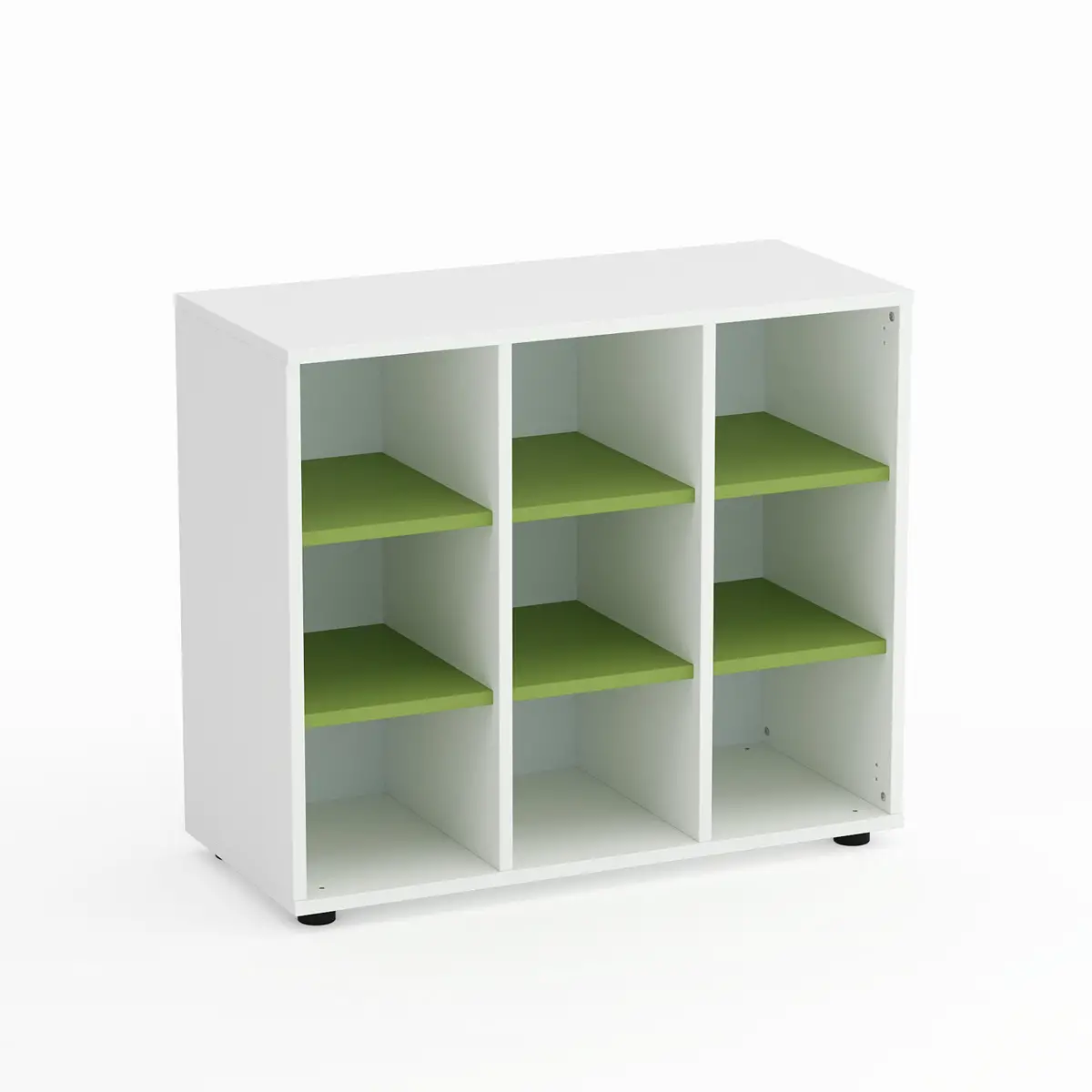 Mobile Scuola Kubò Bianco 9 Caselle H 75 cm. Ripiani Verde Kiwi - Conforme CAM - Arredo scuola dell'obbligo