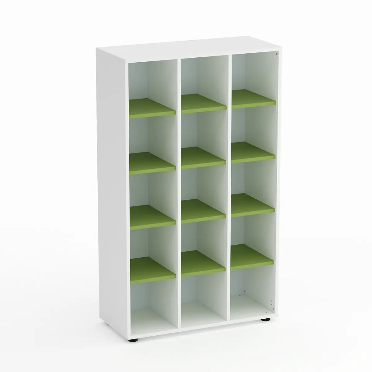 Mobile Scuola Kubò Bianco 15 Caselle H 150 cm. Ripiani Verde Kiwi - Conforme CAM - Arredo scuola dell'obbligo