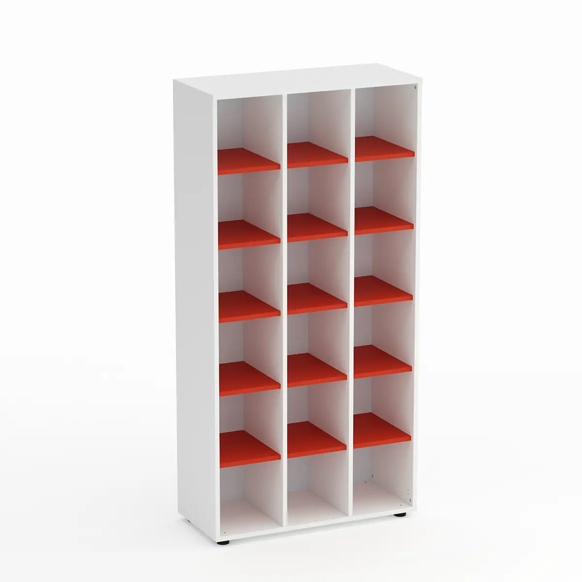 Mobile Scuola Kubò Bianco 18 Caselle H 180 cm. Ripiani Rosso - Conforme CAM - Arredo scuola dell'obbligo