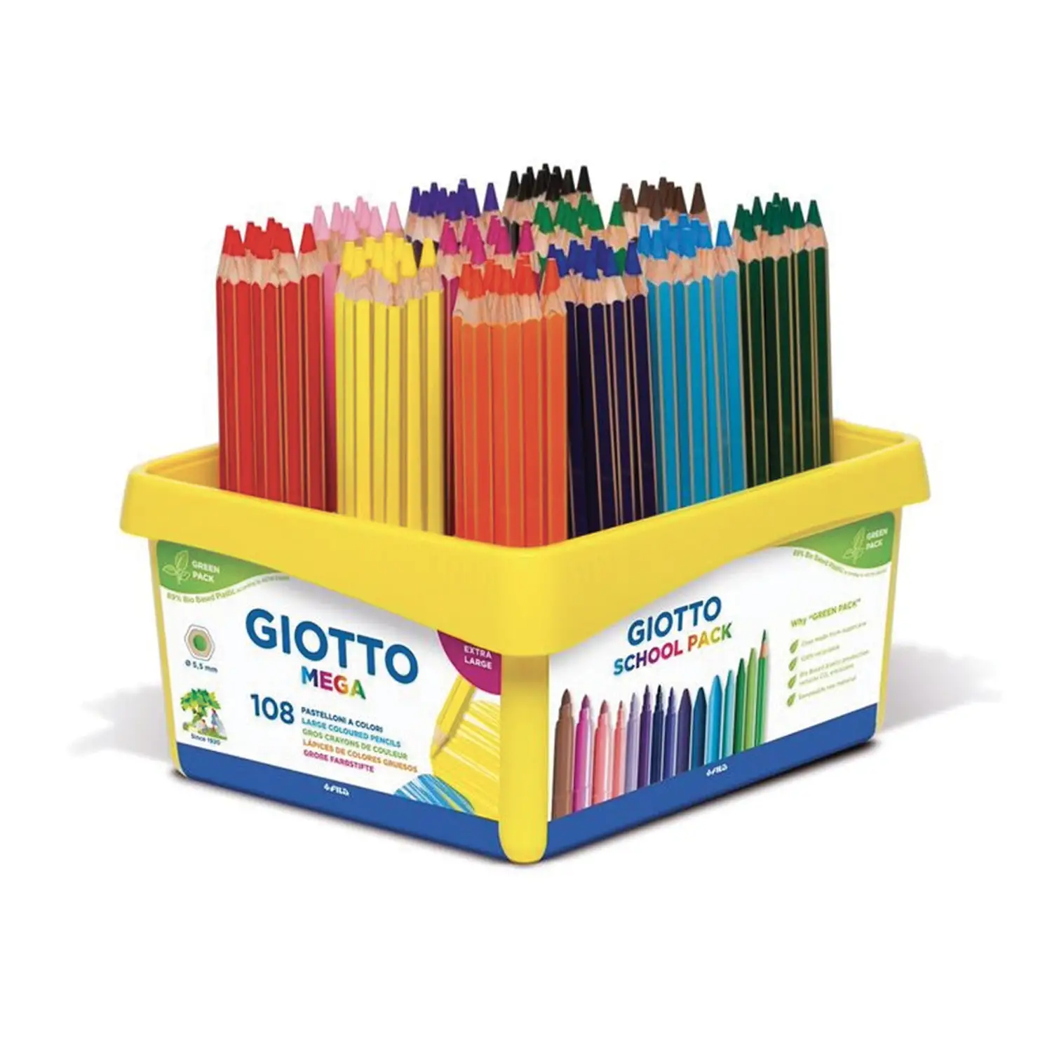 Pastelloni Mega Giotto – Mina Ø 5,5 mm • 108 Pastelli Assortiti in 12 Colori - Pastelli