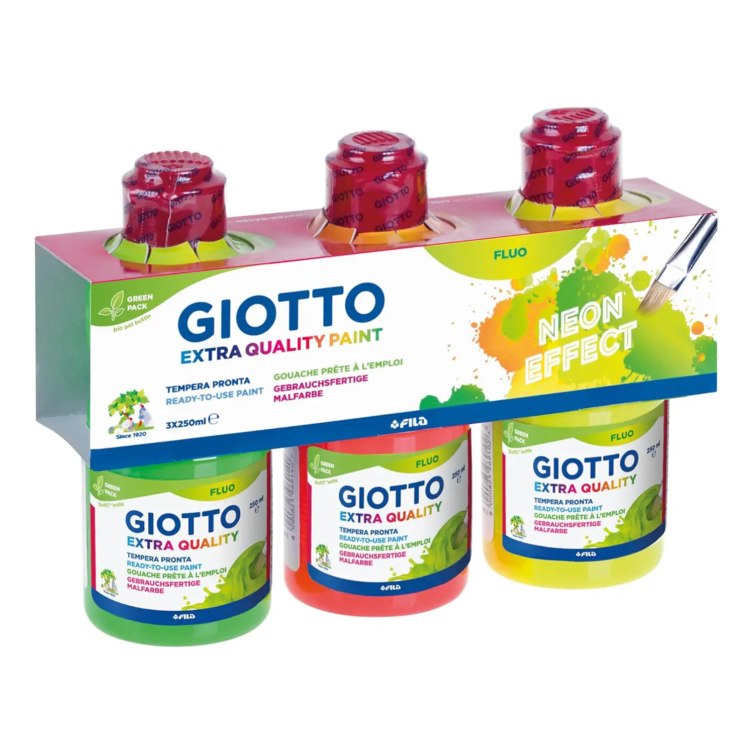 Tempera Giotto Fluo 250 ml - Set 3 Colori - Tempere