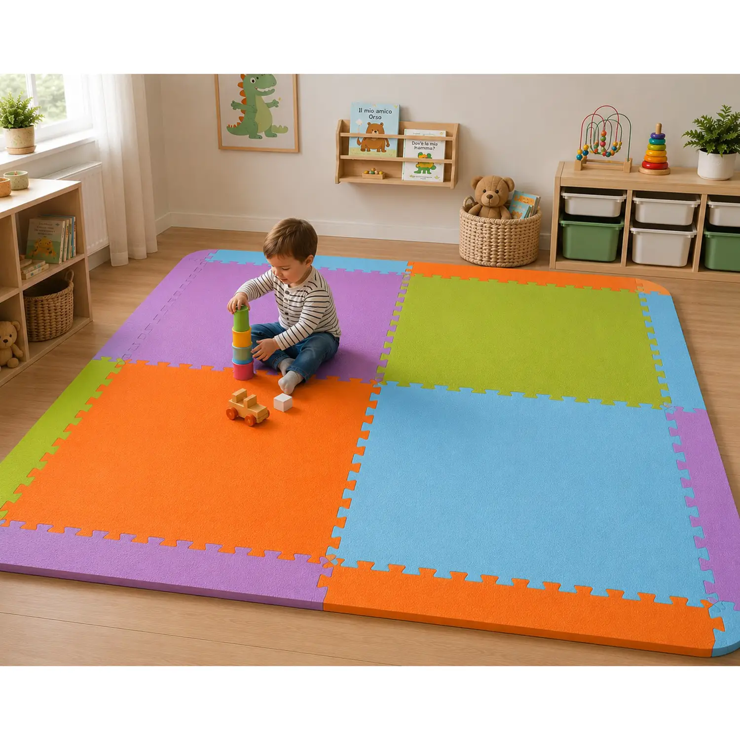 Set Tappetini Puzzle per Bambini in Eva con Bordi e Angoli Pastello (4 tappeti 120x120 cm + bordi ) - Tappeti per il gioco