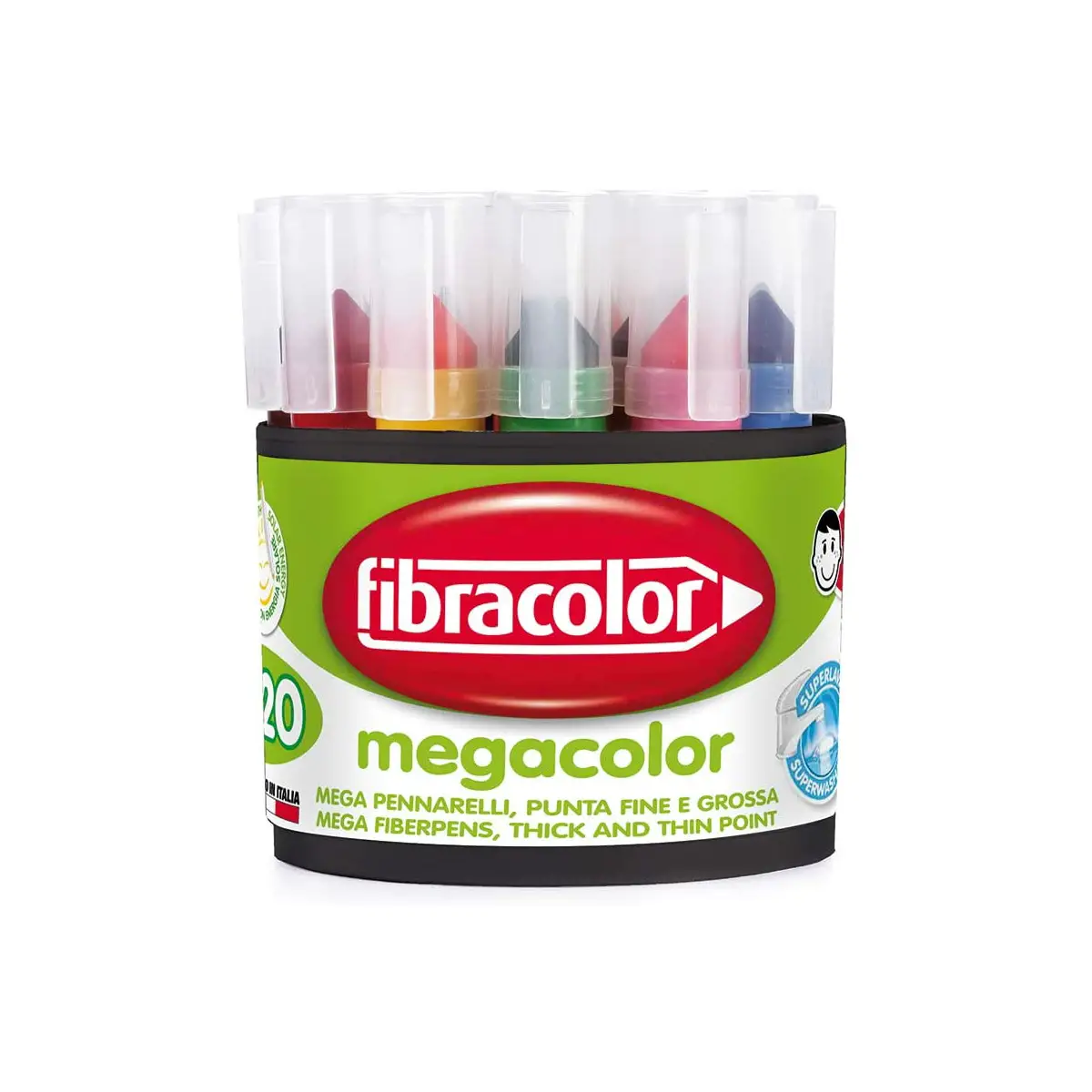 Pennarelli Megacolor Fibracolor – 20 Pennarelli in 10 Colori - Doppio Tratto 2-12 mm - Pennarelli