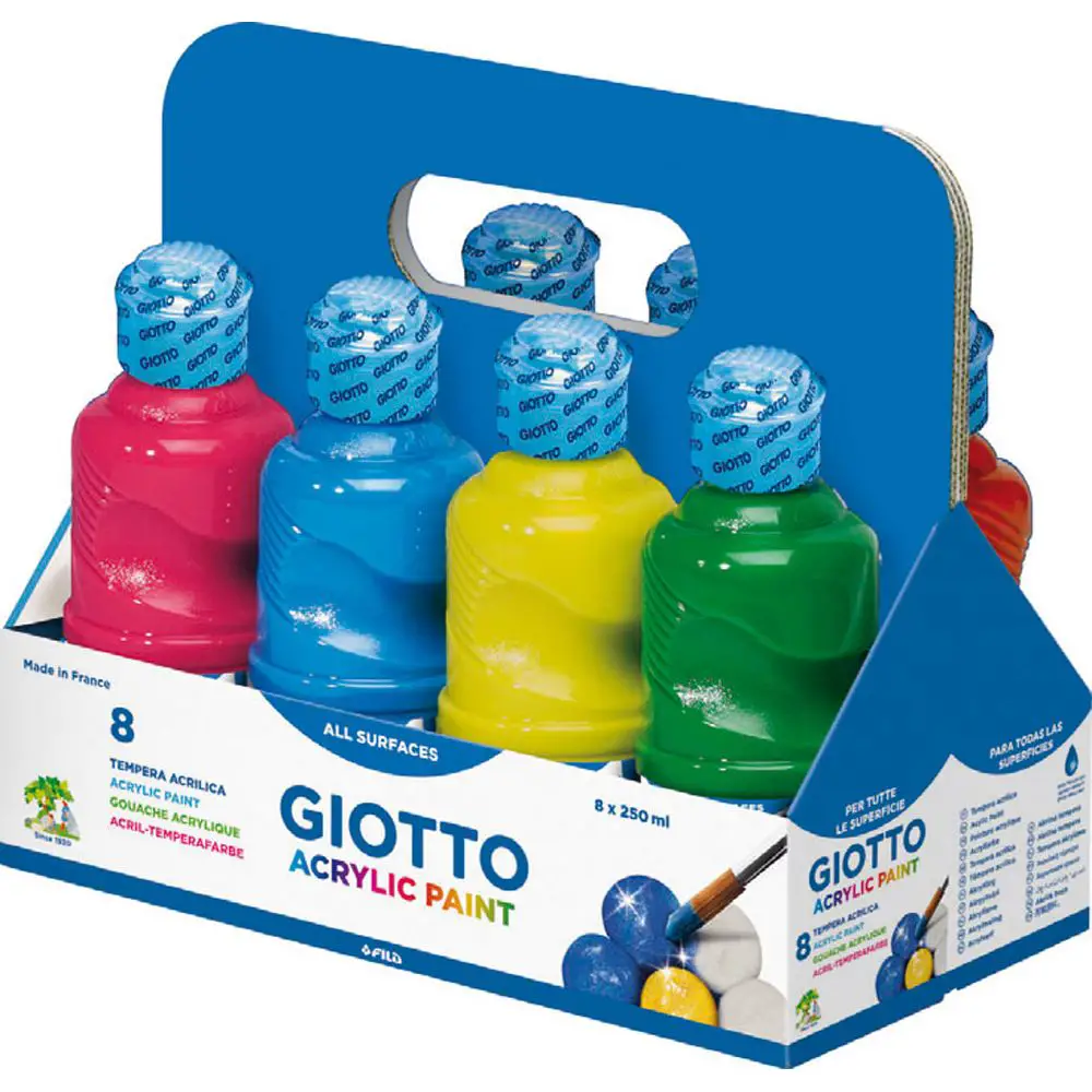 Tempera Acrilica Giotto – Set 8 Flaconi da 500 ml - Tempere