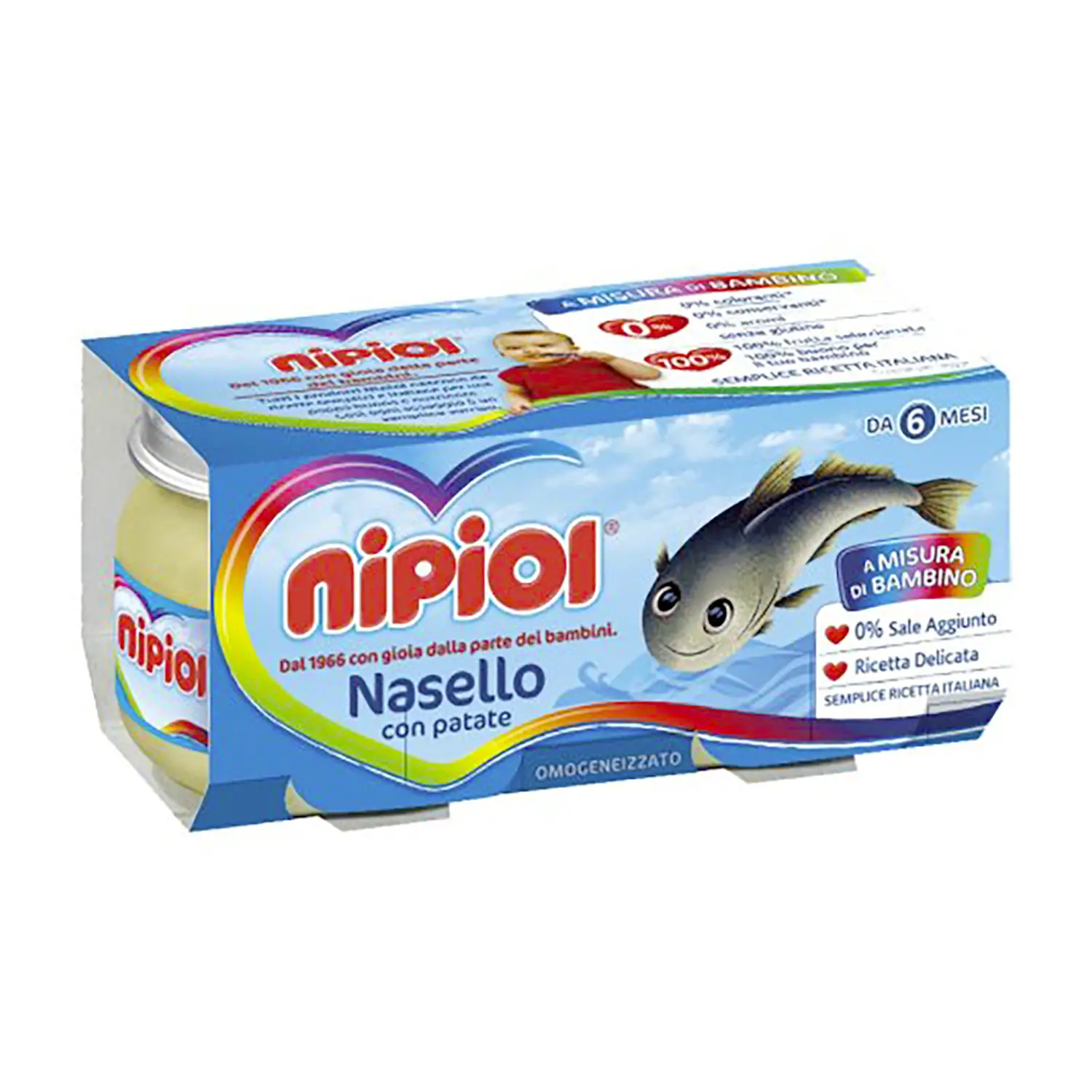 Omogenizzato Pesce Nipiol gr. 80x2 Filetti di Nasello con Patate - omogeneizzati