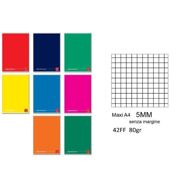Quaderno Maxi Pigna Colours 80gr - 42 Pagine - Quadretto 5mm - Cancelleria varia