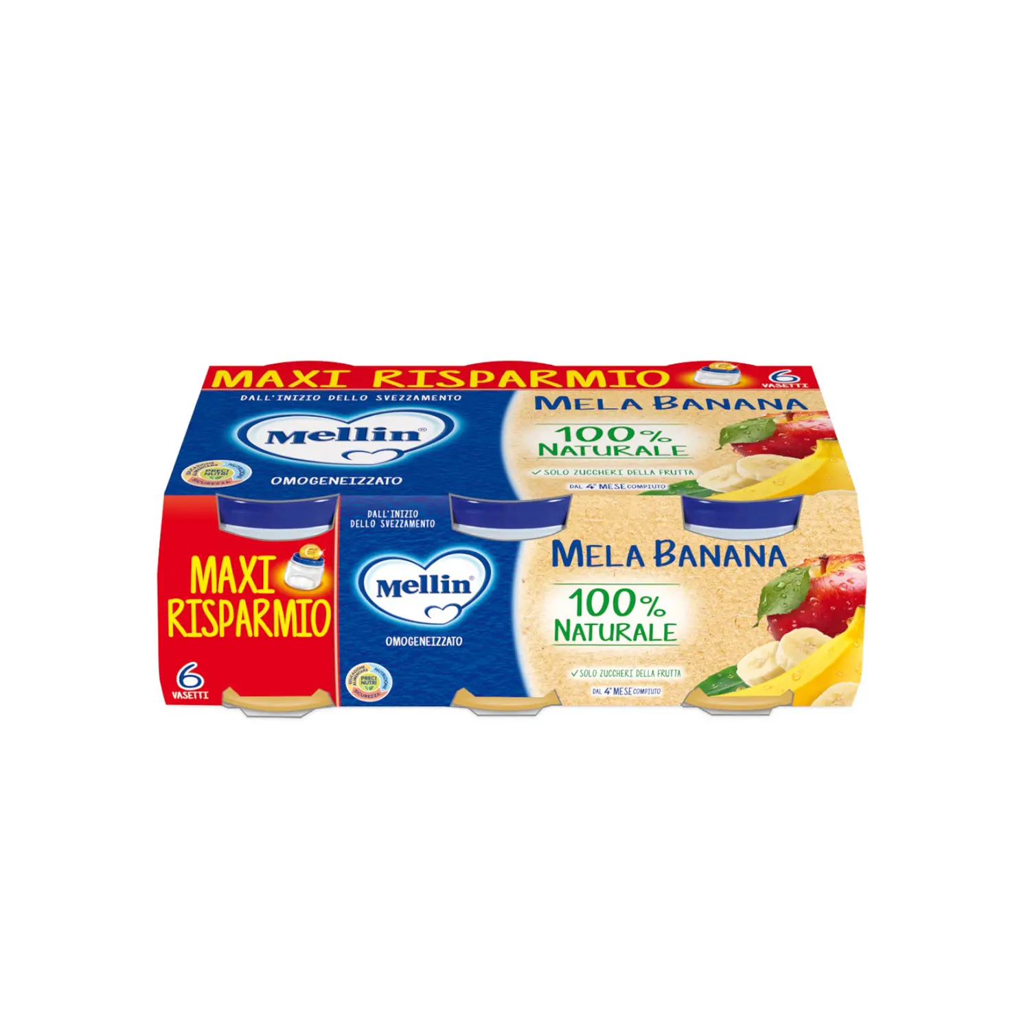 Omogeneizzato Mellin Frutta Mela e Banana - 6x100g - omogeneizzati