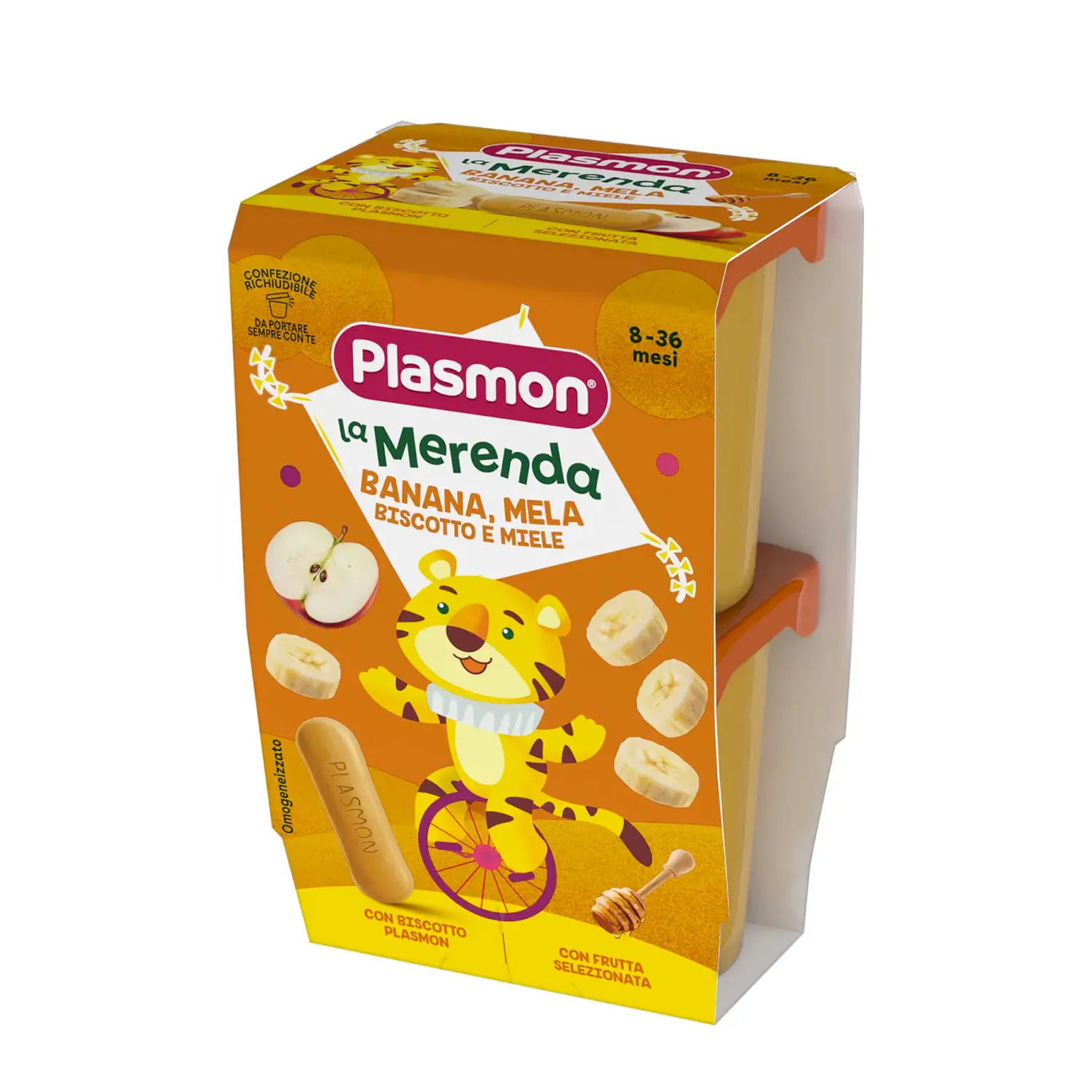 Plasmon Merenda Banana Mela Biscotto e Miele 2x120g – Merenda alla Frutta - merende