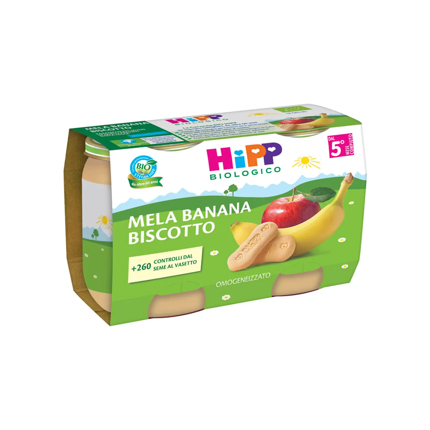 HIPP Omogeneizzato Merenda Bio Mela, Banana e Biscotto 125g x2 - merende