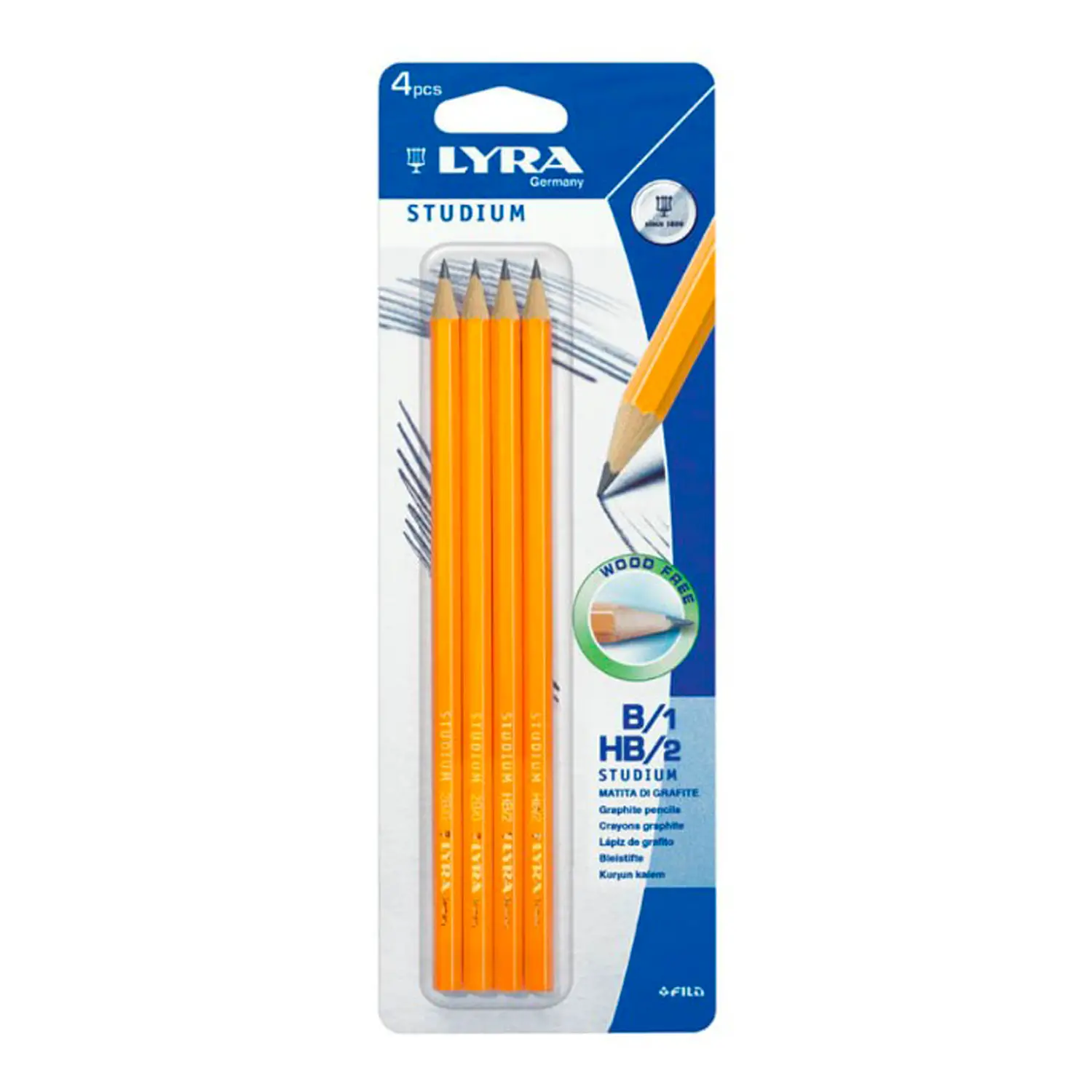 Matite Lyra Studium HB/B – Set da 4 Pezzi – Matite in Grafite per Scuola e Ufficio - Matite Temperini Gomme