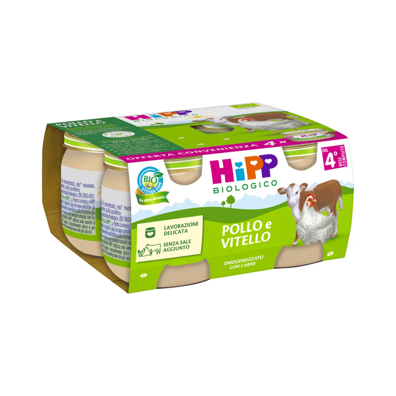 Hipp Omogeneizzato Carne Bio gr.80x4 Pollo e Vitello - omogeneizzati