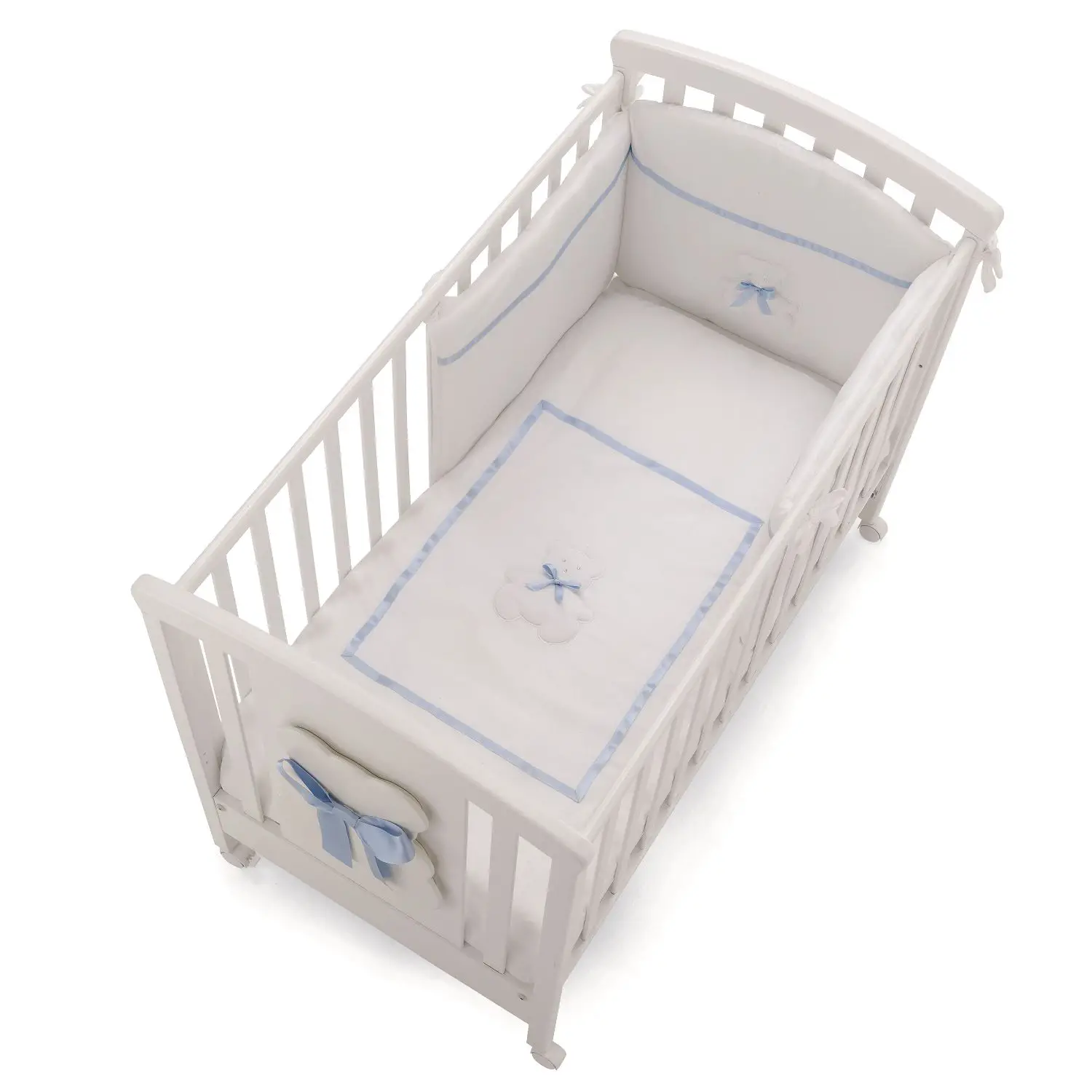 Dudu Piumone Bianco Ricamo Bianco Azzurro - lenzuolini