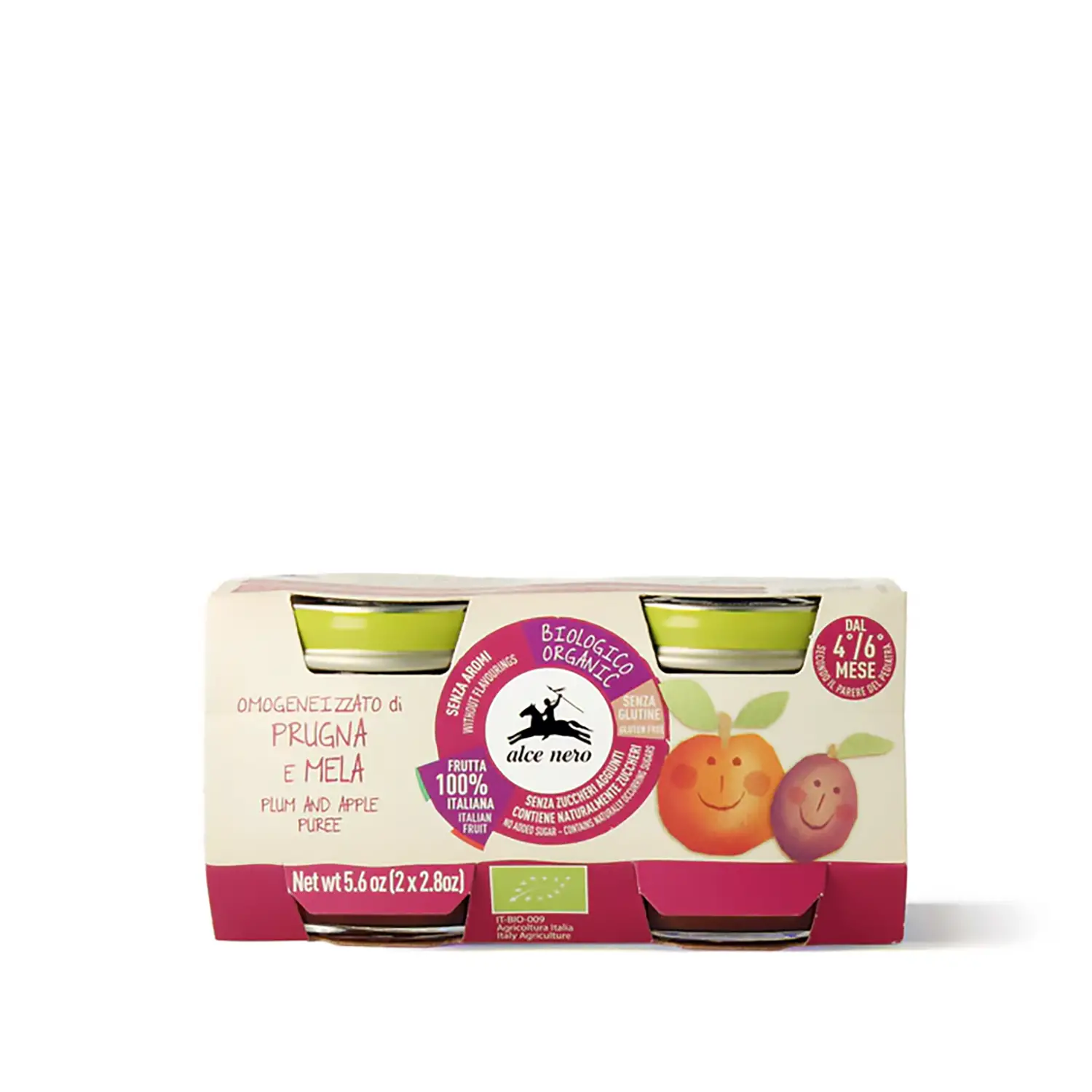 Omogeneizzato Frutta Alce Nero gr.80x2 Prugna e Mela - omogeneizzati