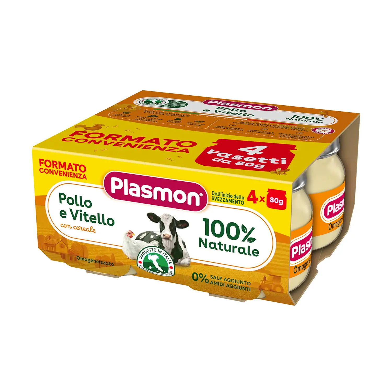 Omogeneizzato di Vitello e Pollo Plasmon - 4x80 Gr - Gusto Delicato e Nutrizione Garantita - omogeneizzati