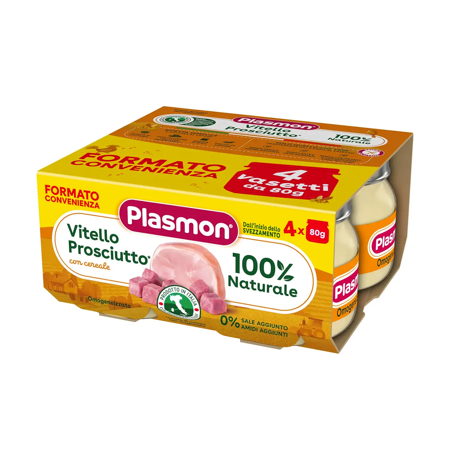 Omogeneizzato di Vitello Prosciutto Plasmon - 4x80 Gr - Gusto Delicato e Nutrizione Garantita - omogeneizzati