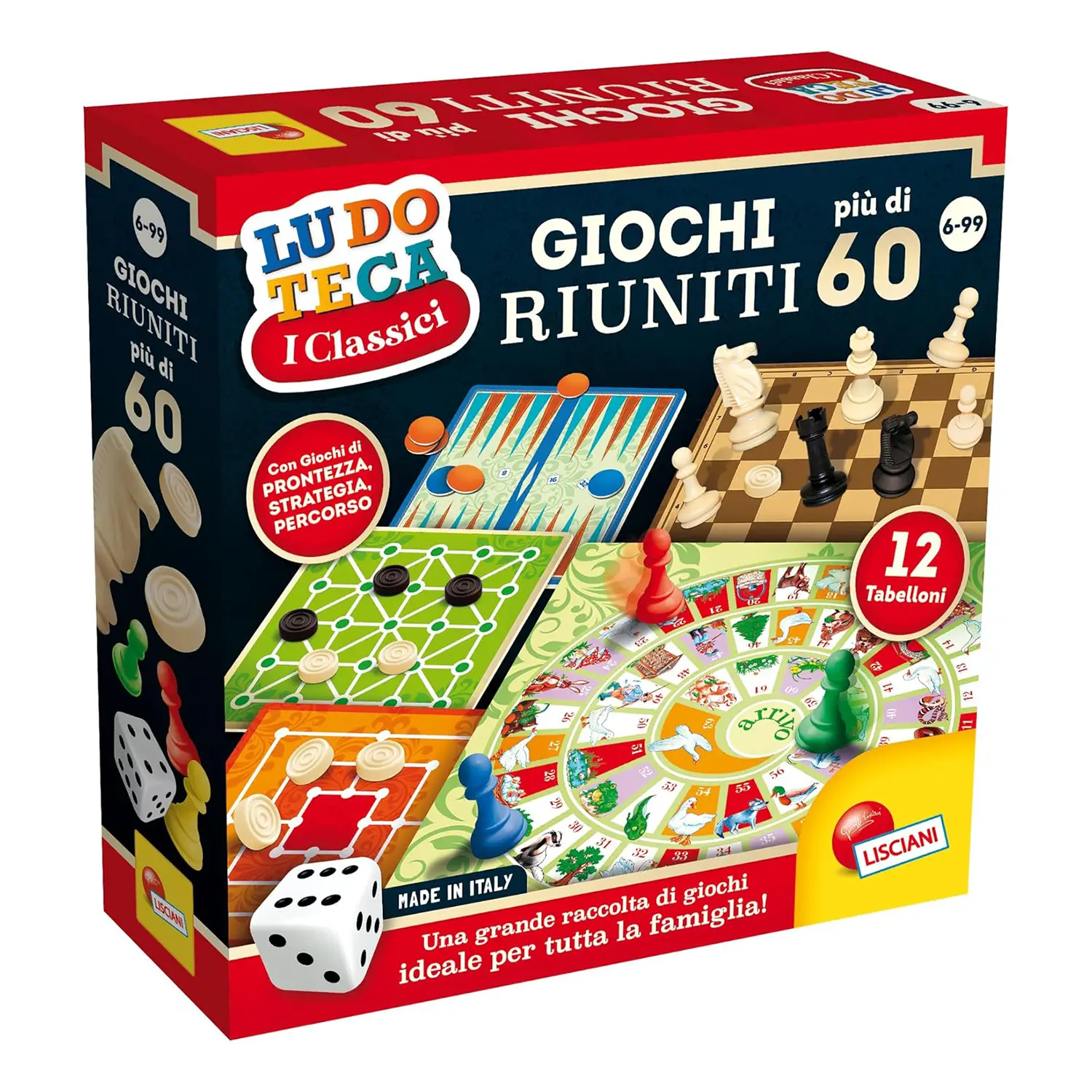 Lisciani Giochi Riuniti Più di 60– Oltre 60 Giochi Classici e Storici in Un’unica Confezione - Associazioni e tombole