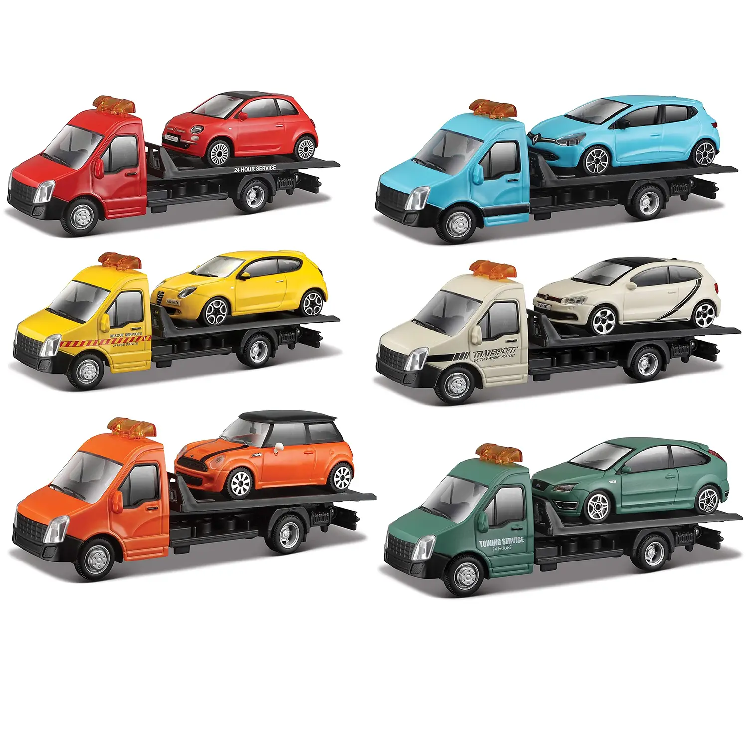 Bburago Carro Attrezzi con Auto 1:43 Flatbed Transport Street Fire: Trasporto e Azione - diecast