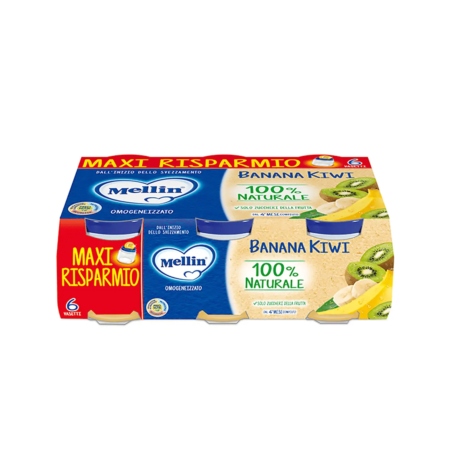 Omogeneizzato Frutta Mellin gr.100x6 Banana/Kiwi - omogeneizzati