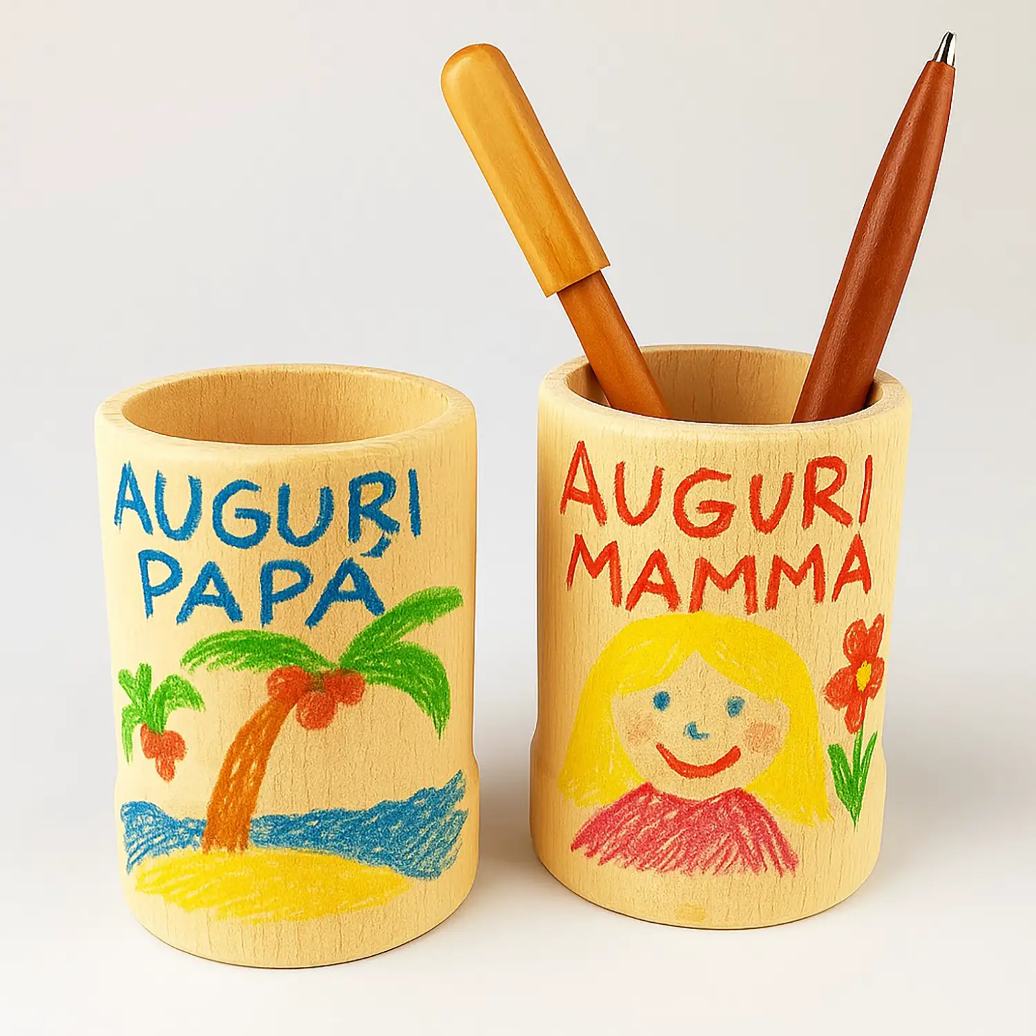 Portapenne in Legno – H 90 mm - Set 6 pezzi - Soggetti in legno