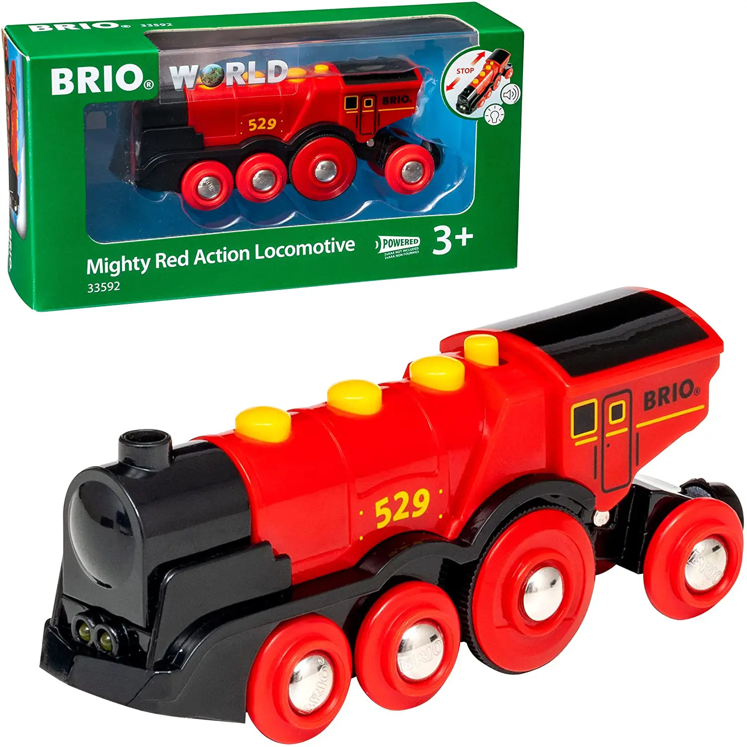 BRIO Grande Locomotiva Rossa a Batterie – Con Luci, Suoni e Modalità Manuale - Costruzioni in legno
