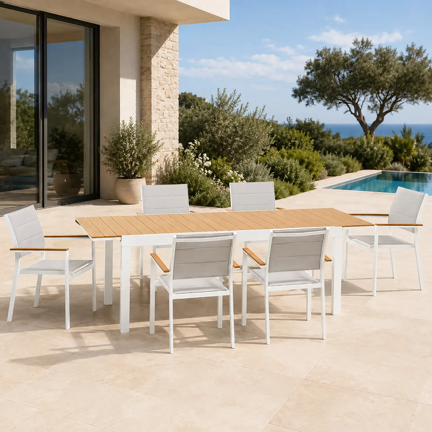 Tavolo Beverly Alluminio Poliwood Bianco – Eleganza e Funzionalità - tavoli, sedie e poltroncine