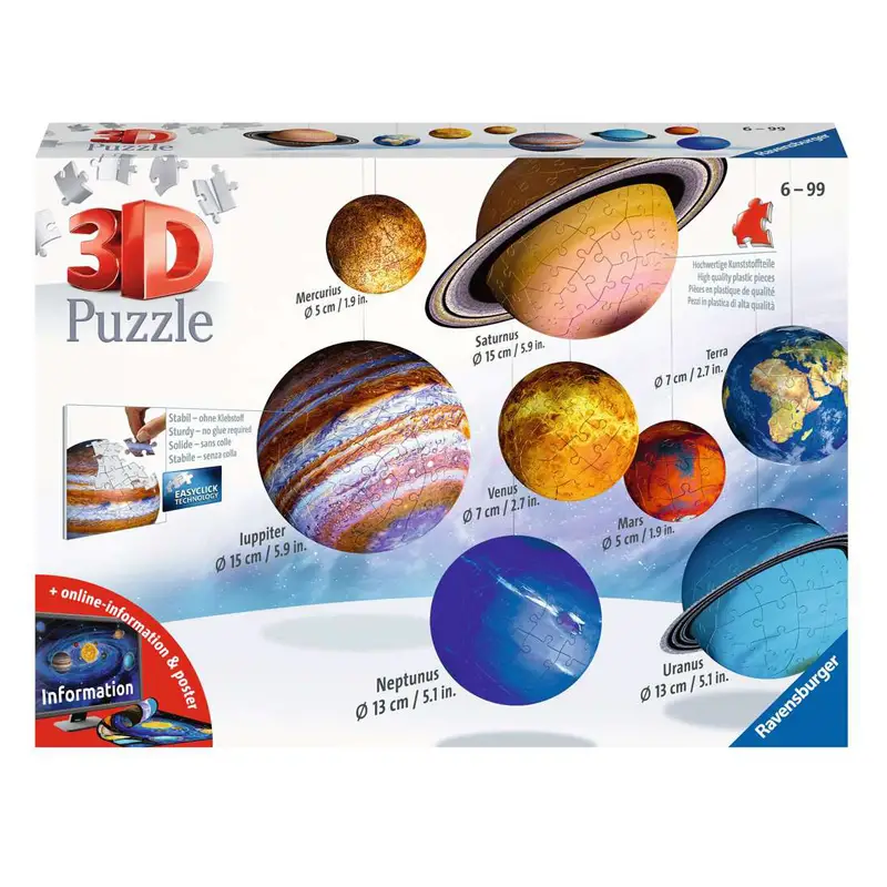 Ravensburger Puzzle 3D Sistema Planetario – 522 Pezzi - puzzle 3d